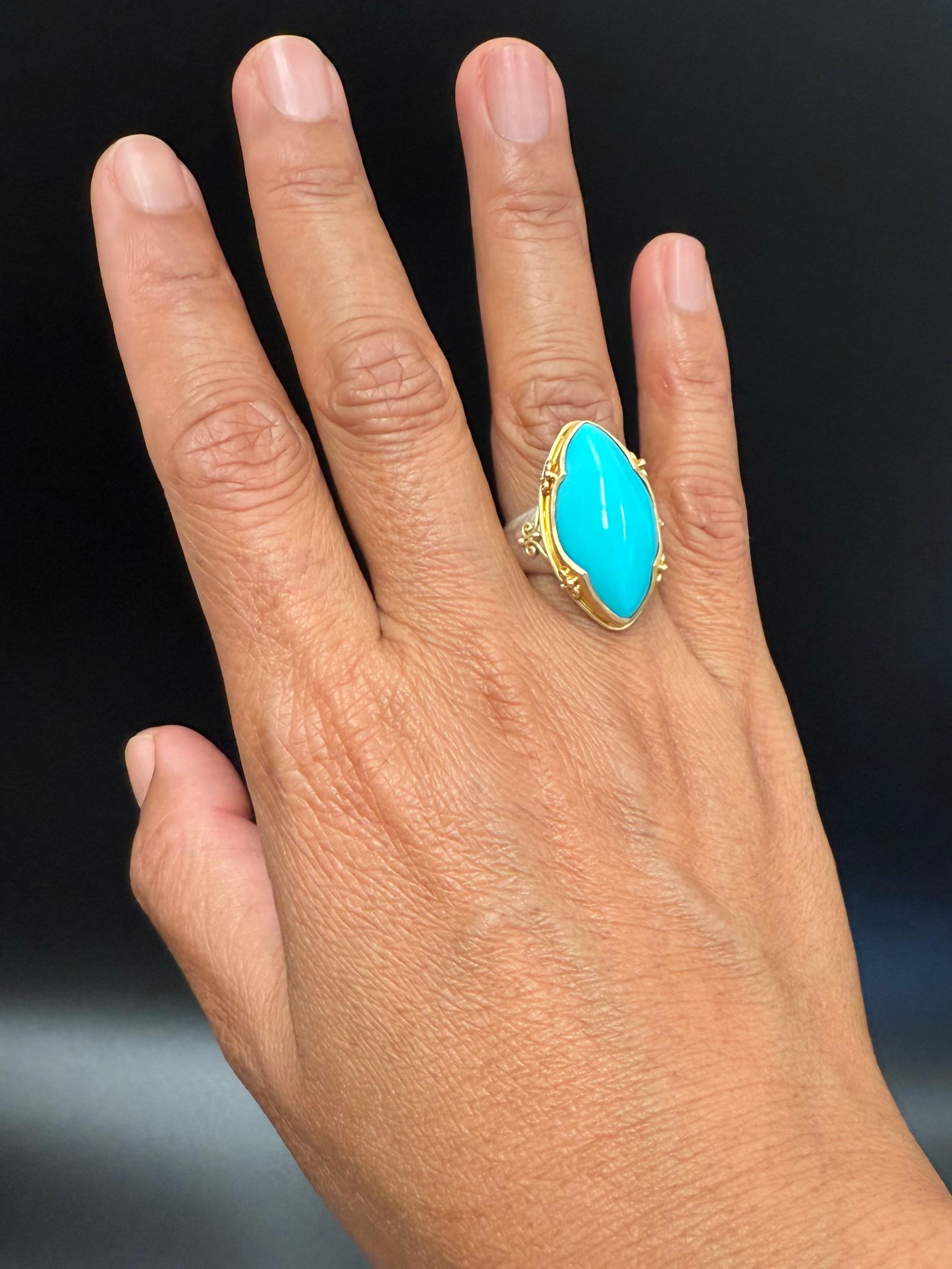 Steven Battelle 13.0 Carats Sleeping Beauty Turquoise Sterling/18K Gold Ring For Sale 4
