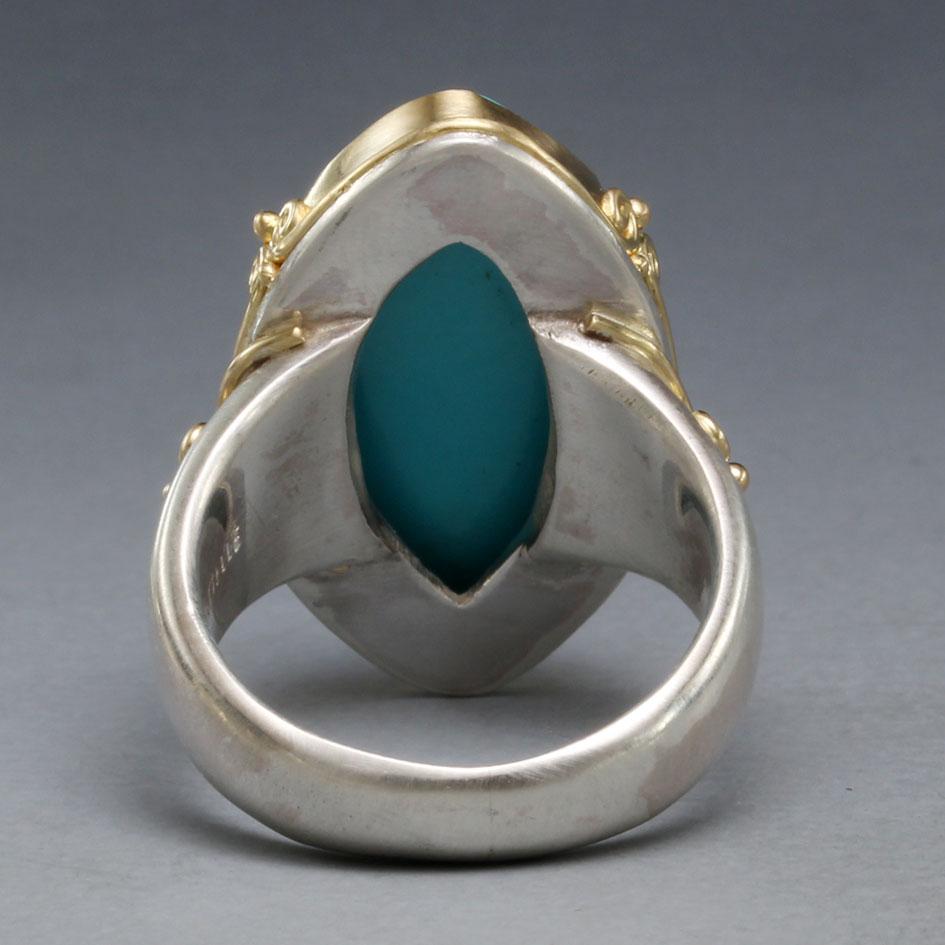 Cabochon Steven Battelle 13.0 Carats Sleeping Beauty Turquoise Sterling/18K Gold Ring For Sale