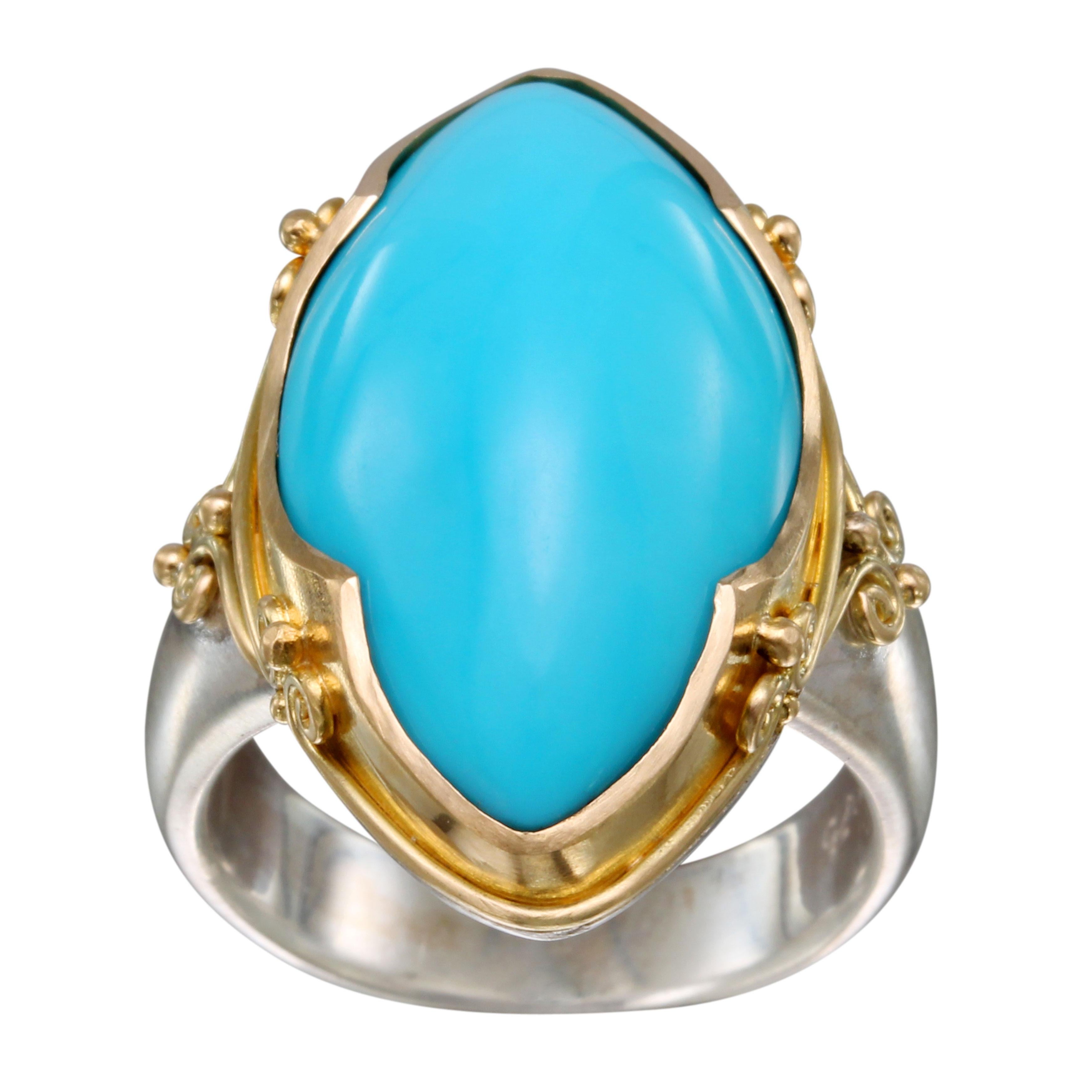 Women's or Men's Steven Battelle 13.0 Carats Sleeping Beauty Turquoise Sterling/18K Gold Ring For Sale