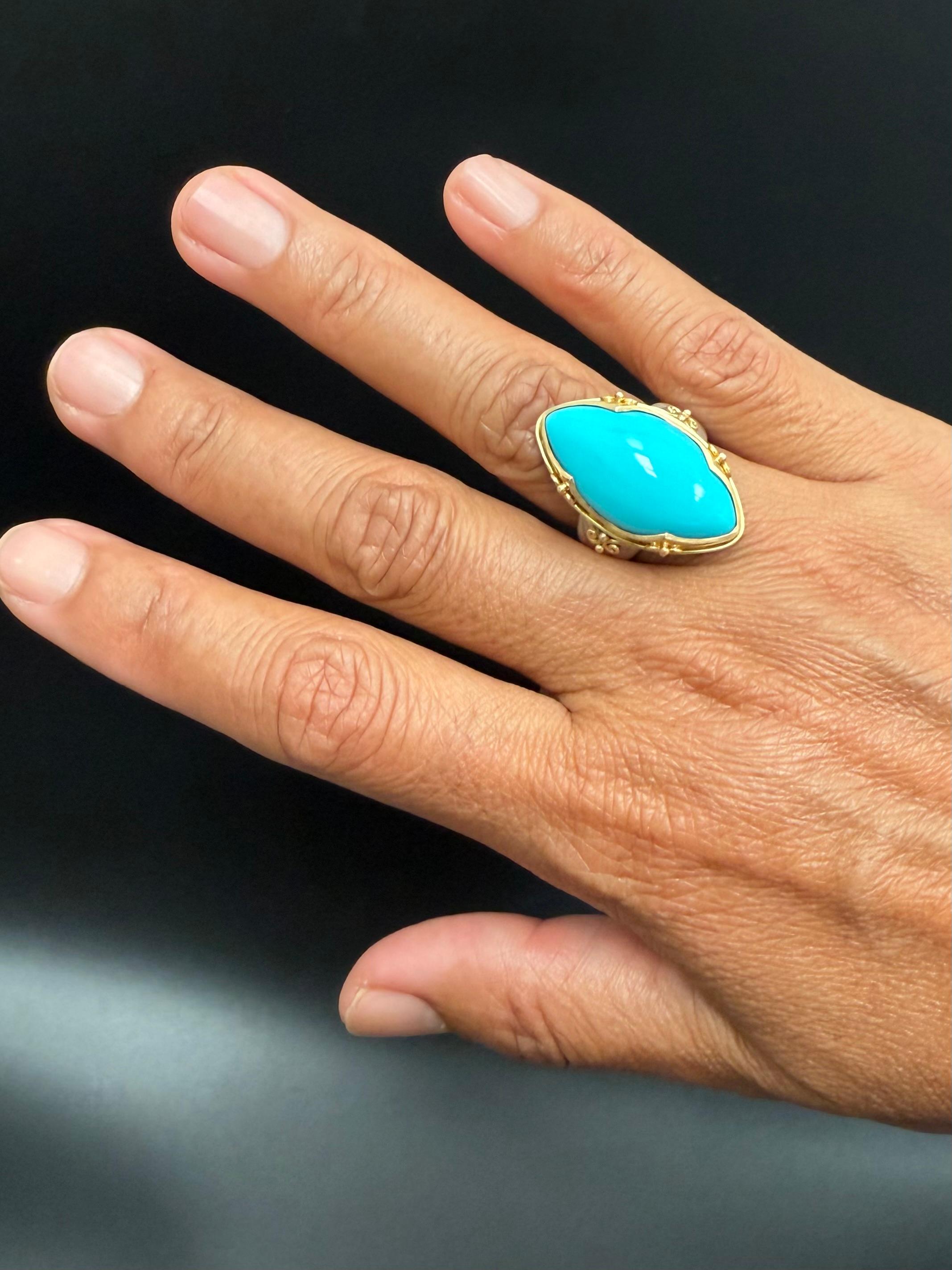 Steven Battelle 13.0 Carats Sleeping Beauty Turquoise Sterling/18K Gold Ring For Sale 3