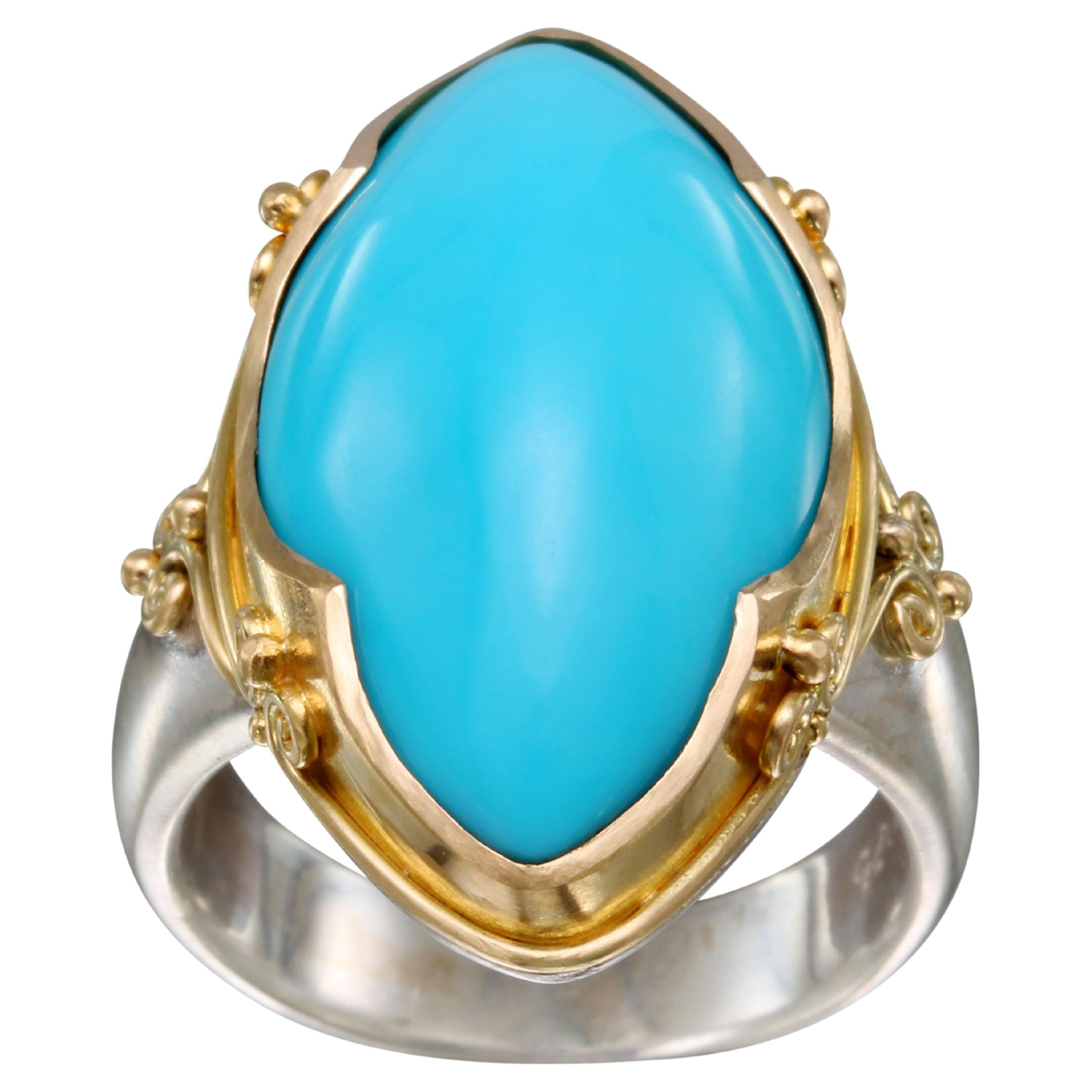 Steven Battelle 13.0 Carats Sleeping Beauty Turquoise Sterling/18K Gold Ring