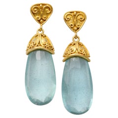 13.1 Carats Aquamarine 18k Gold Post Earrings