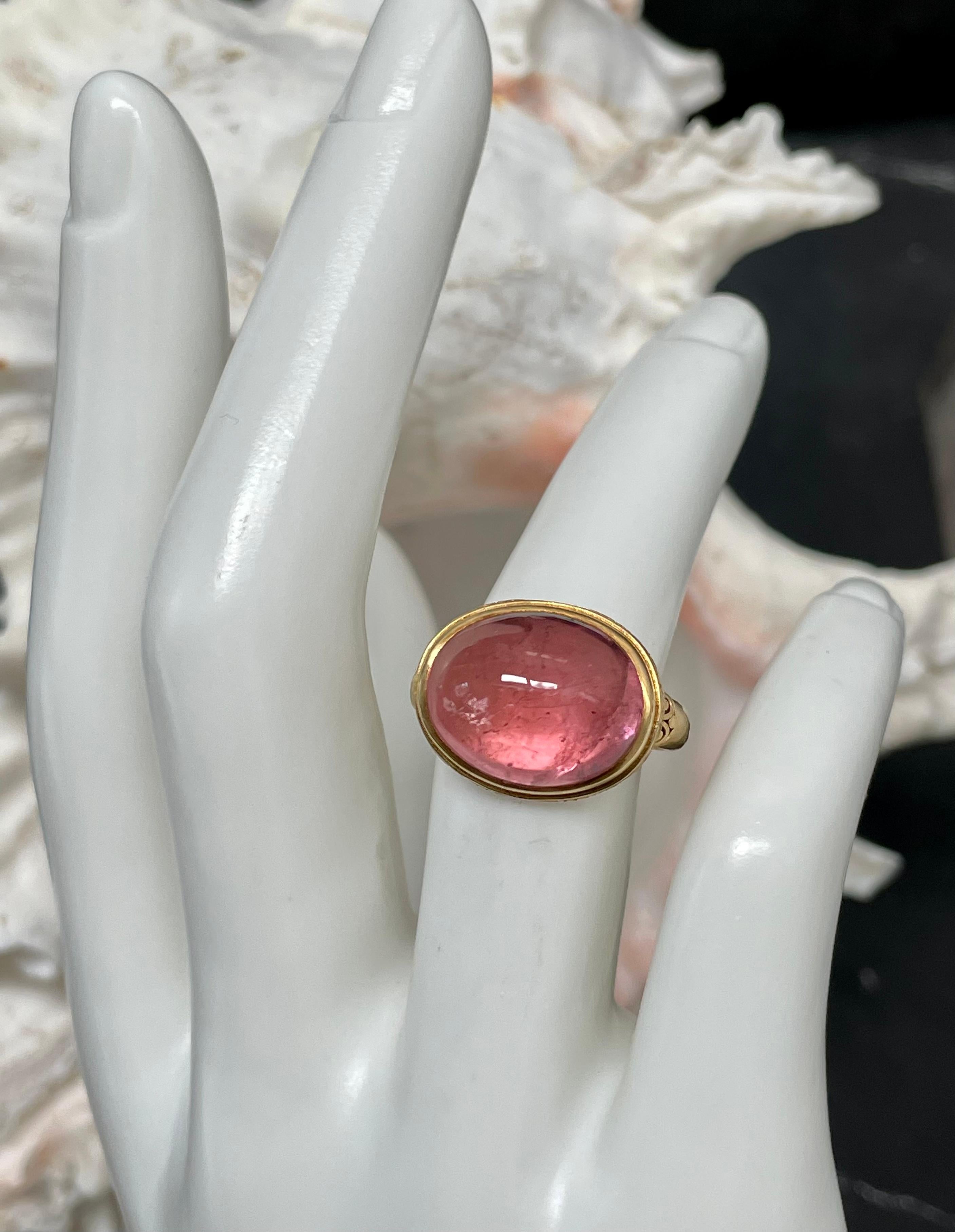Steven Battelle 13.1 Carats Pink Tourmaline 18K Gold Ring For Sale 6