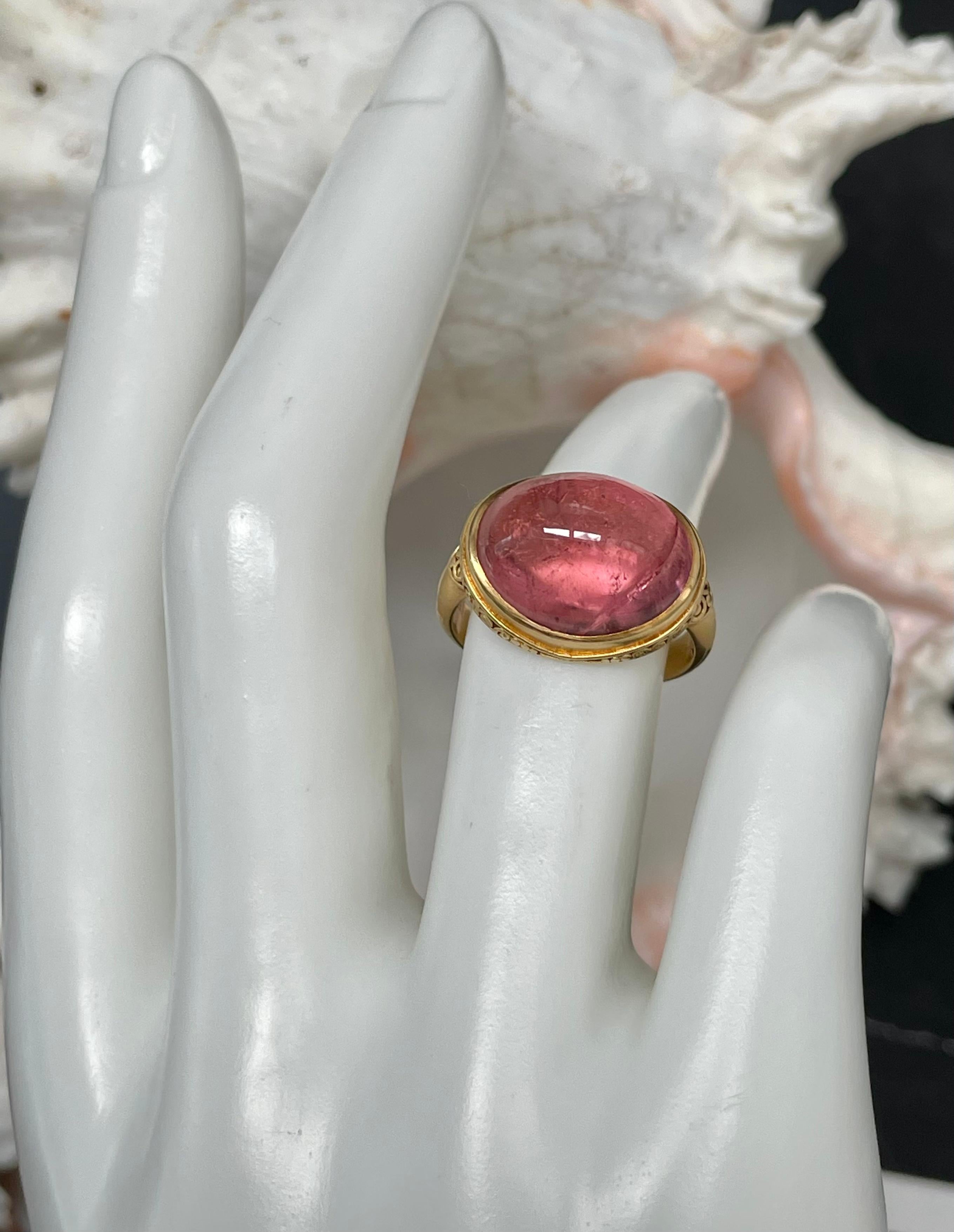 Steven Battelle 13.1 Carats Pink Tourmaline 18K Gold Ring For Sale 10
