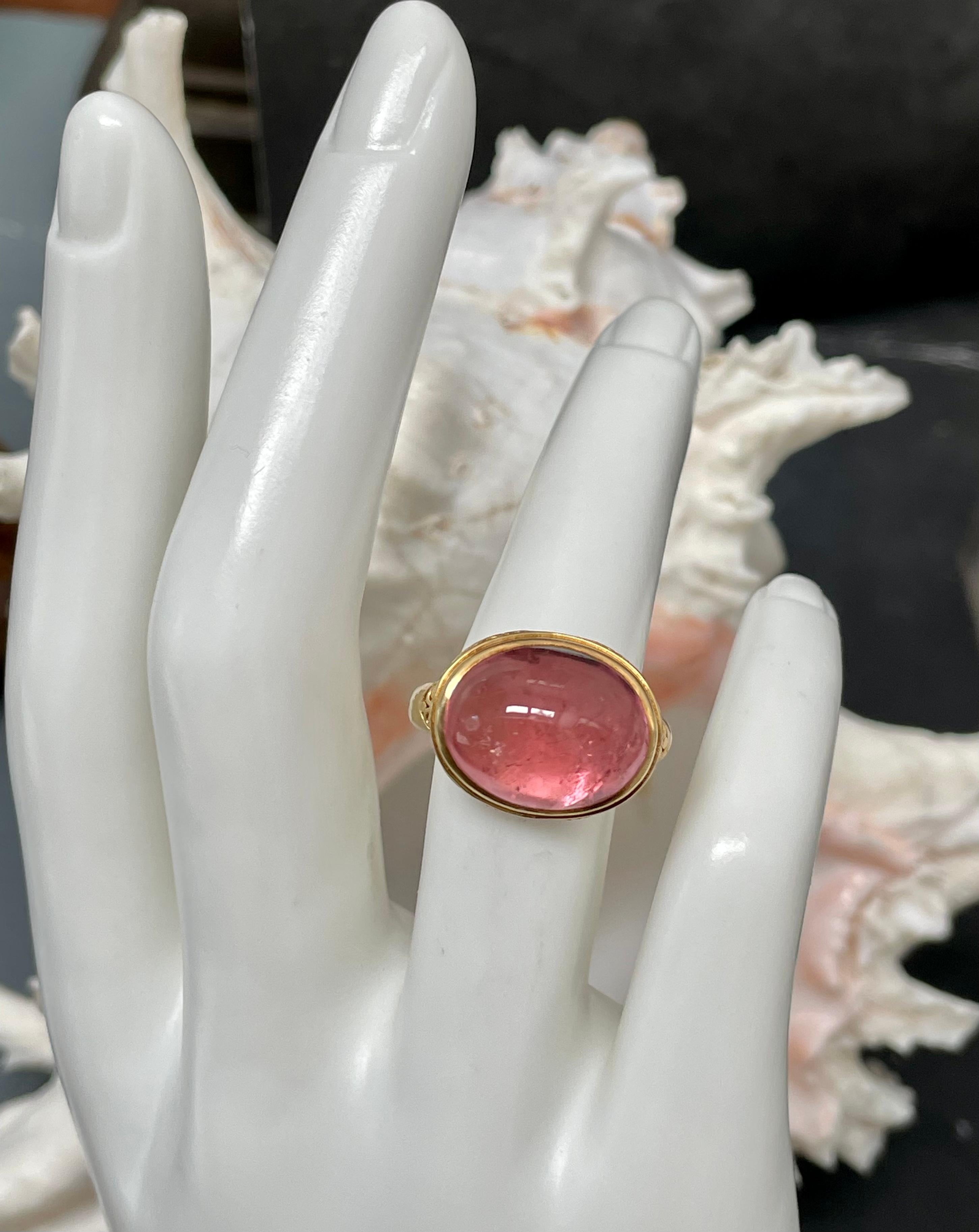 Steven Battelle 13.1 Carats Pink Tourmaline 18K Gold Ring For Sale 11