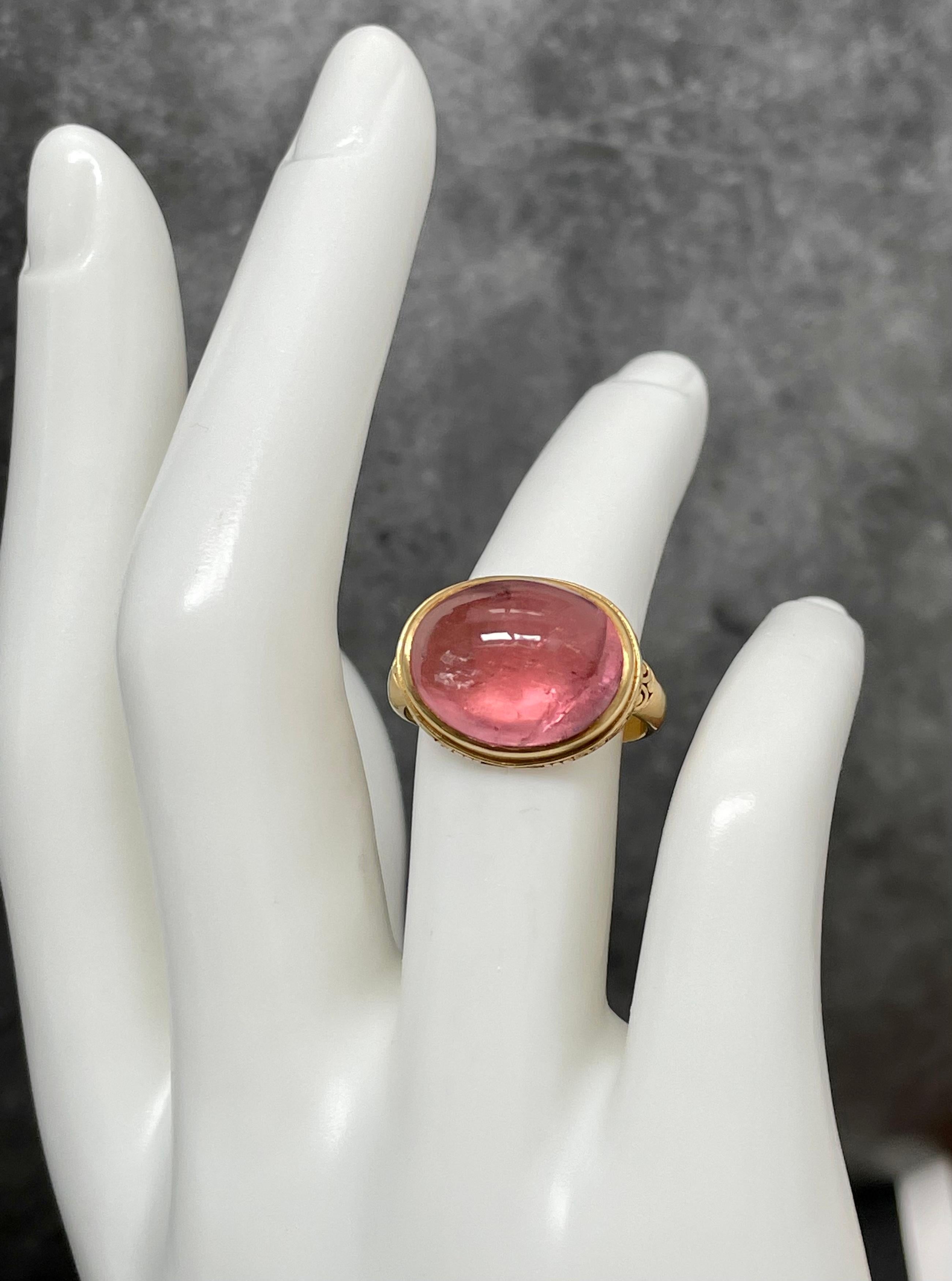 Steven Battelle 13.1 Carats Pink Tourmaline 18K Gold Ring For Sale 12