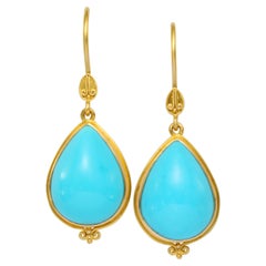 Steven Battelle 13.1 Carats Sleeping Beauty Turquoise 18k Gold Earrings