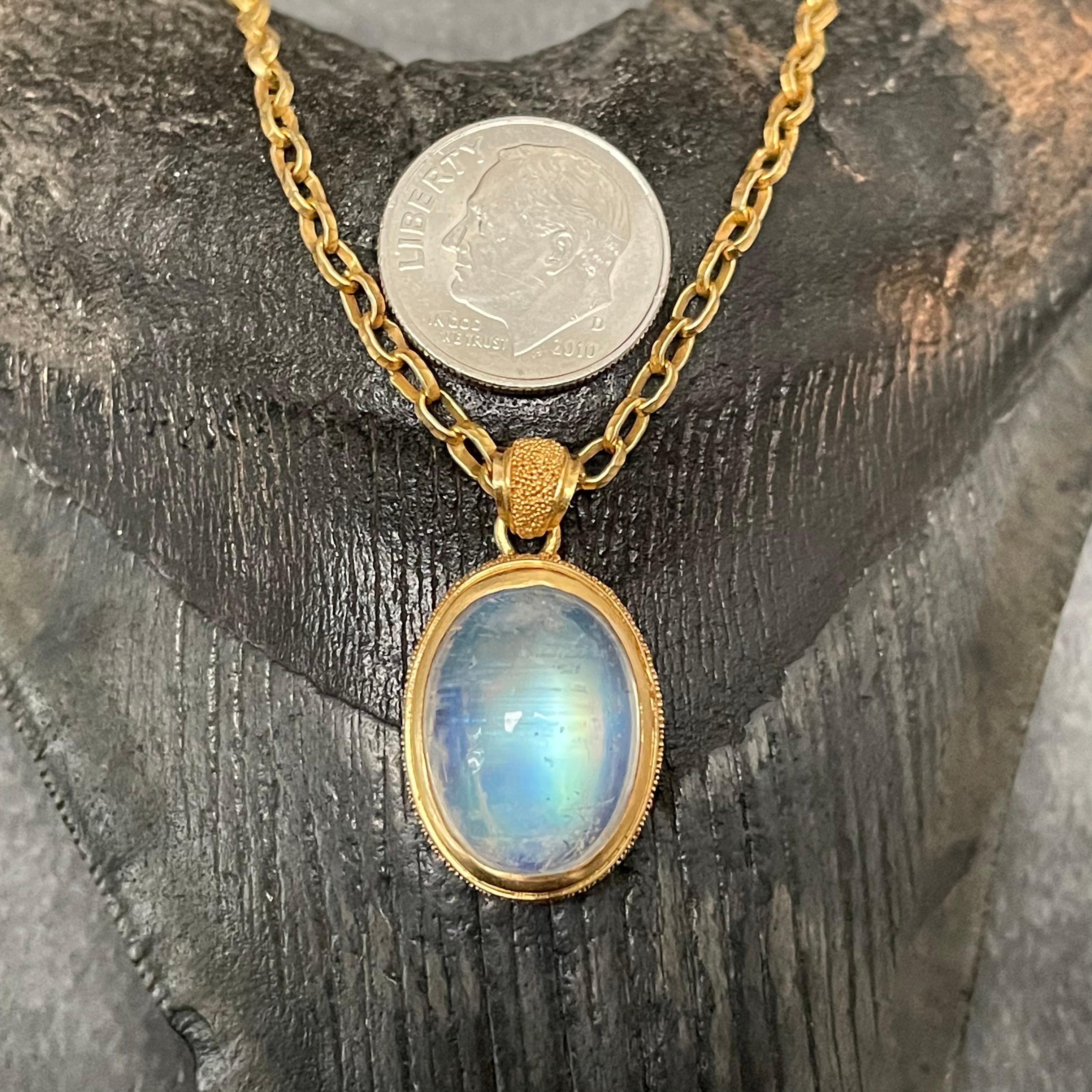 Steven Battelle 13.3 Carats Rainbow Moonstone 22k Gold Pendant For Sale 8