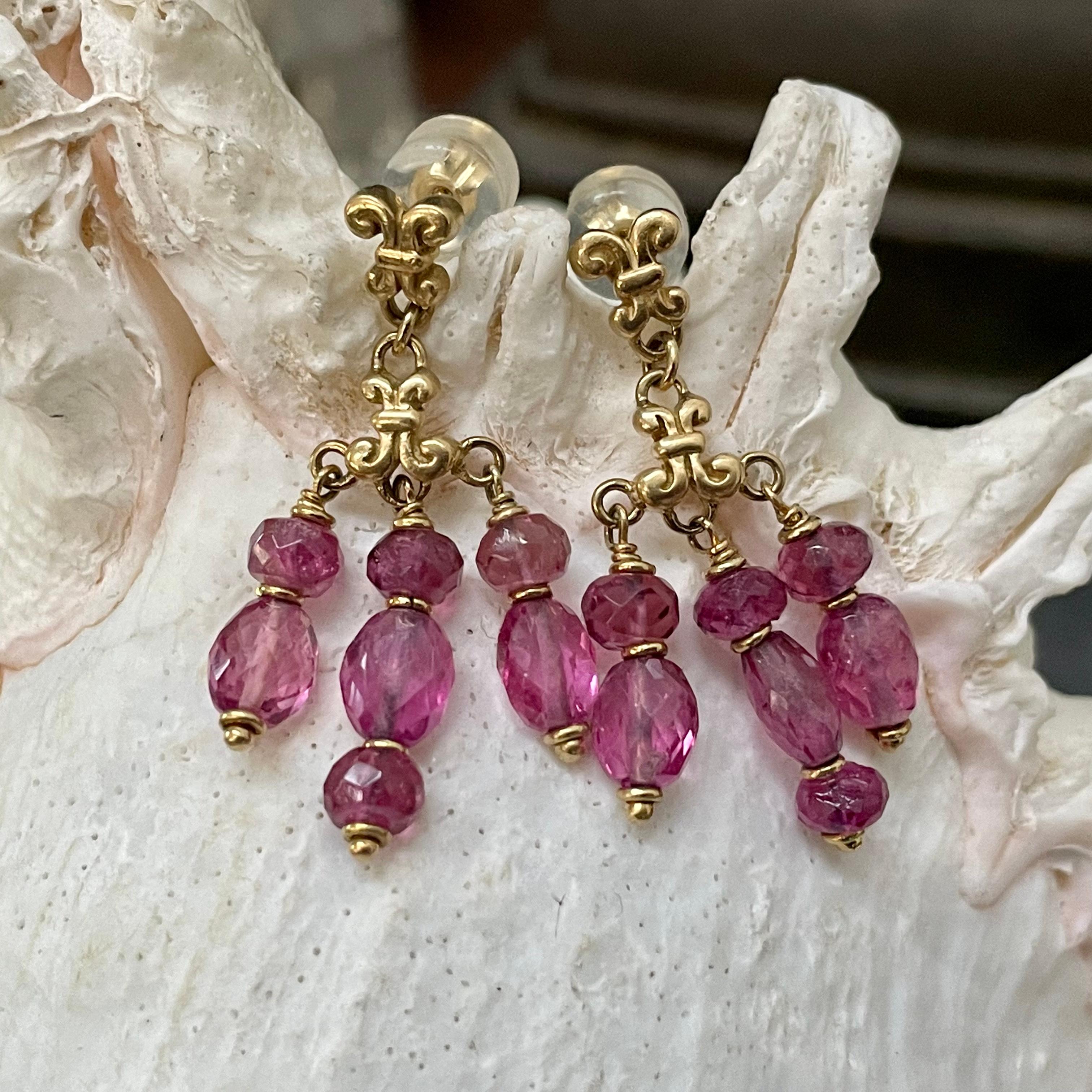Women's Steven Battelle 13.4 Carats Pink Tourmaline 18K Gold Post Dangle Earrings For Sale
