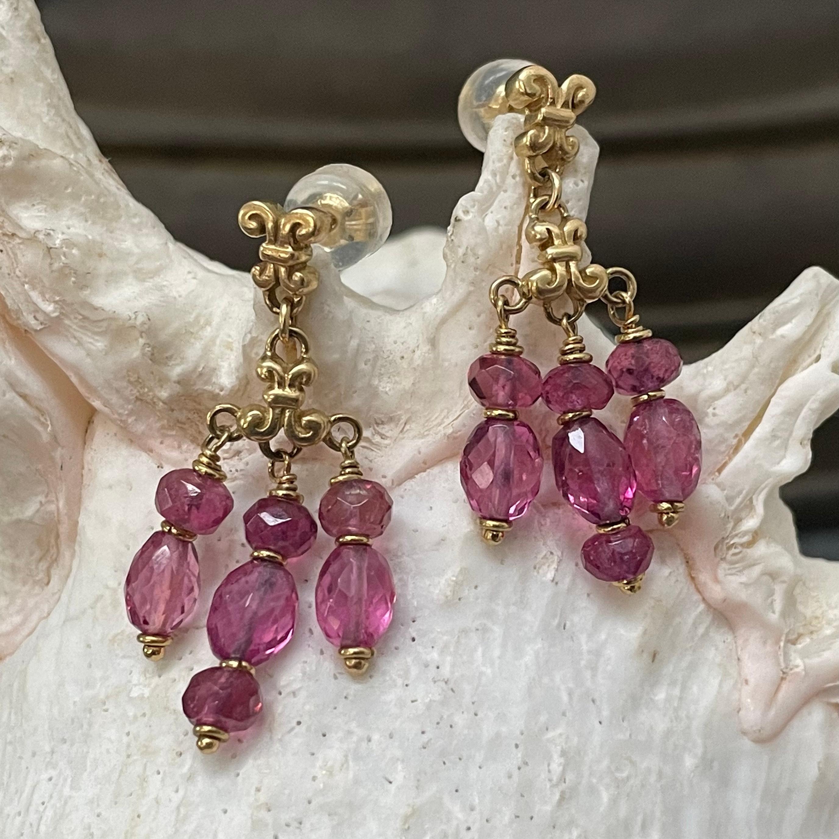 Steven Battelle 13.4 Carats Pink Tourmaline 18K Gold Post Dangle Earrings For Sale 3