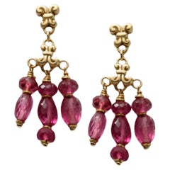 Steven Battelle 13.4 Carats Pink Tourmaline 18K Gold Post Dangle Earrings