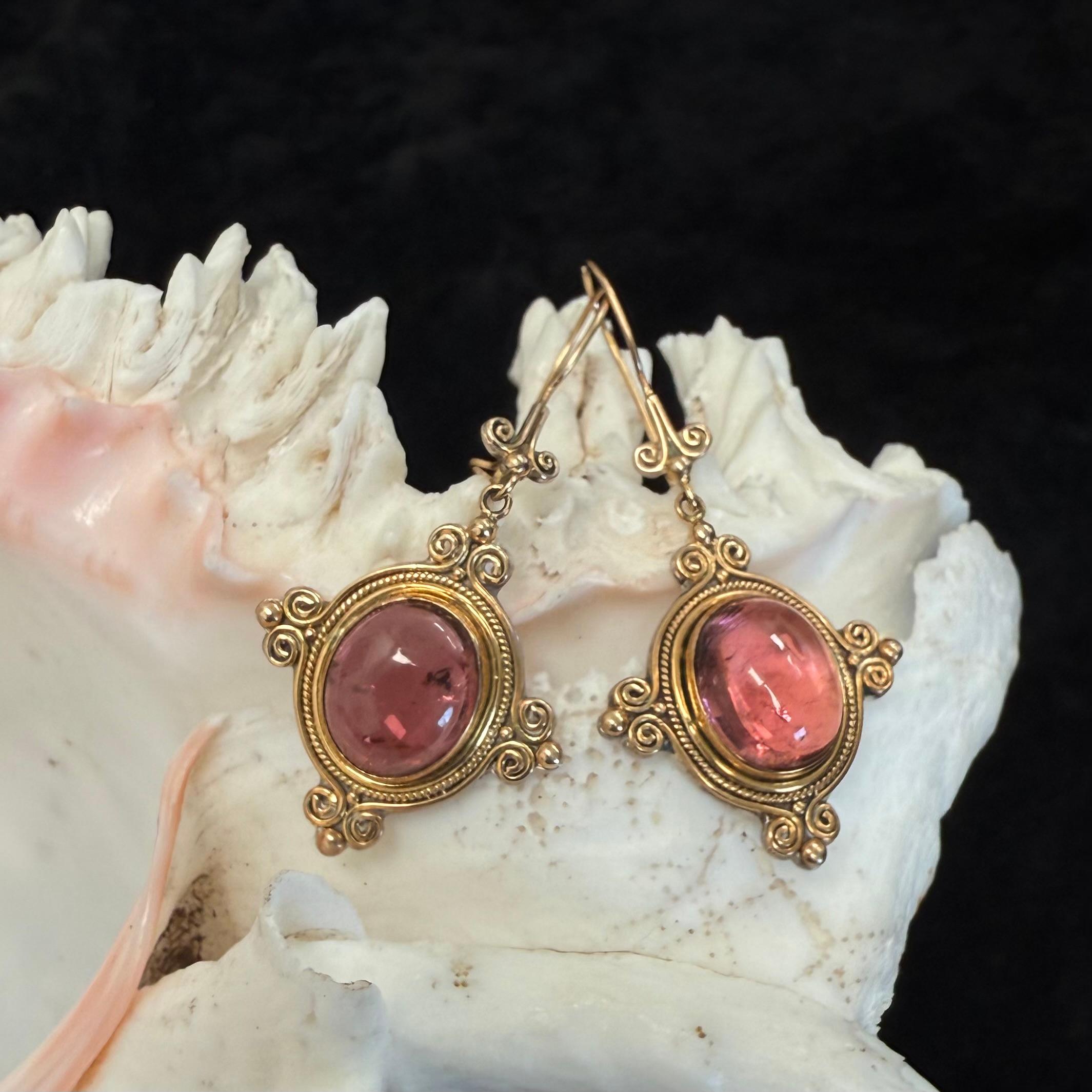 Steven Battelle 13.5 Carat Pink Tourmaline 18K Gold/Sterling Drop Earrings In New Condition For Sale In Soquel, CA