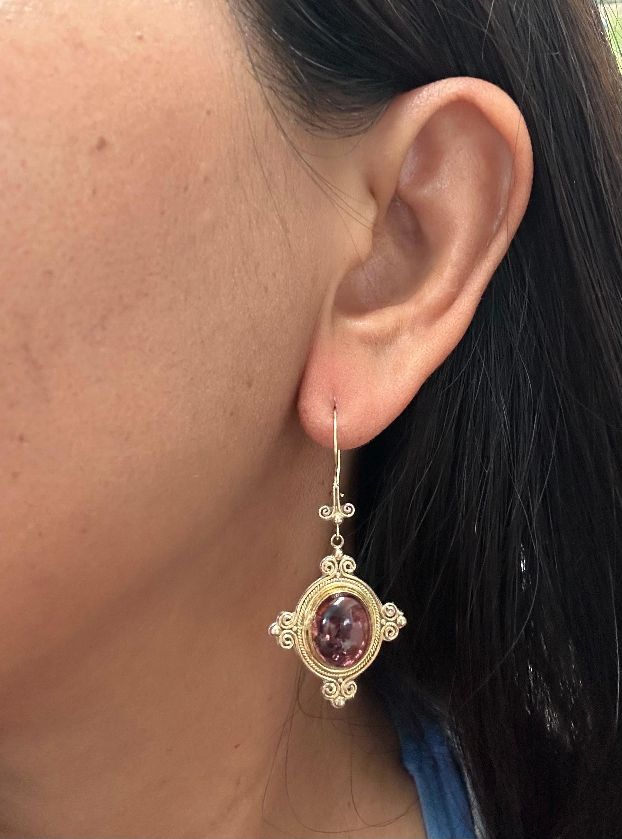 Steven Battelle 13.5 Carat Pink Tourmaline 18K Gold/Sterling Drop Earrings 1
