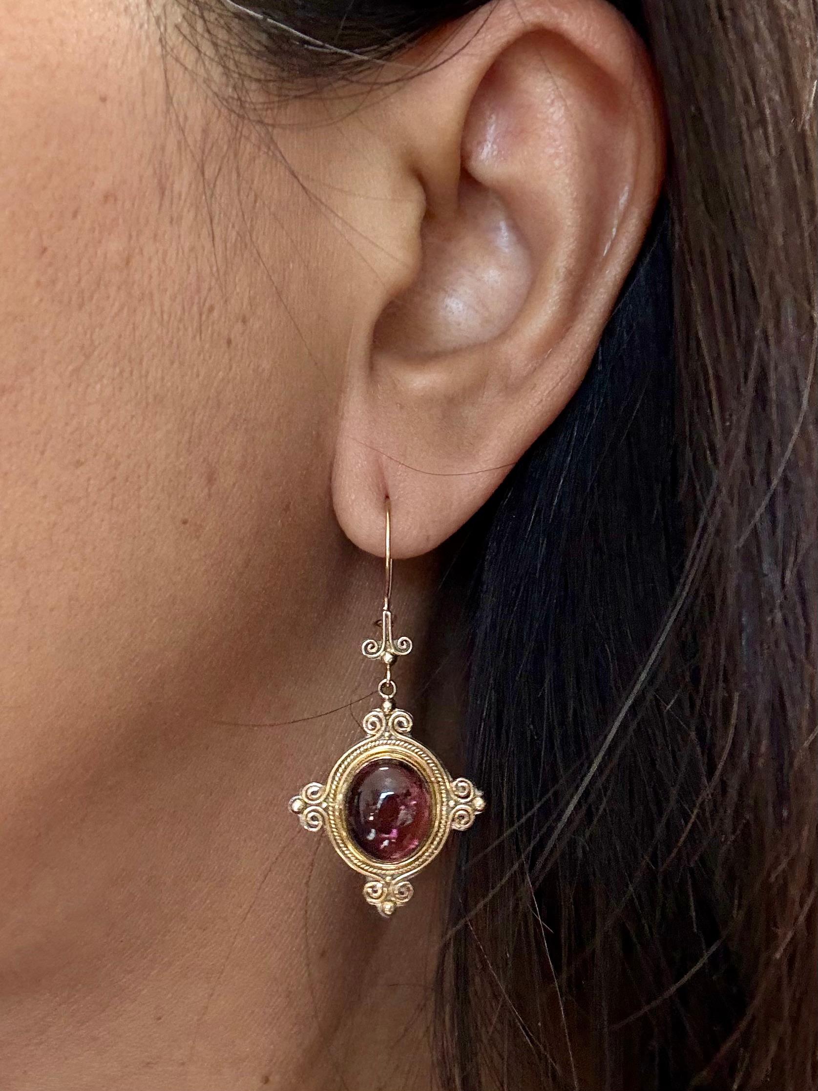 Steven Battelle 13.5 Carat Pink Tourmaline 18K Gold/Sterling Drop Earrings For Sale 2