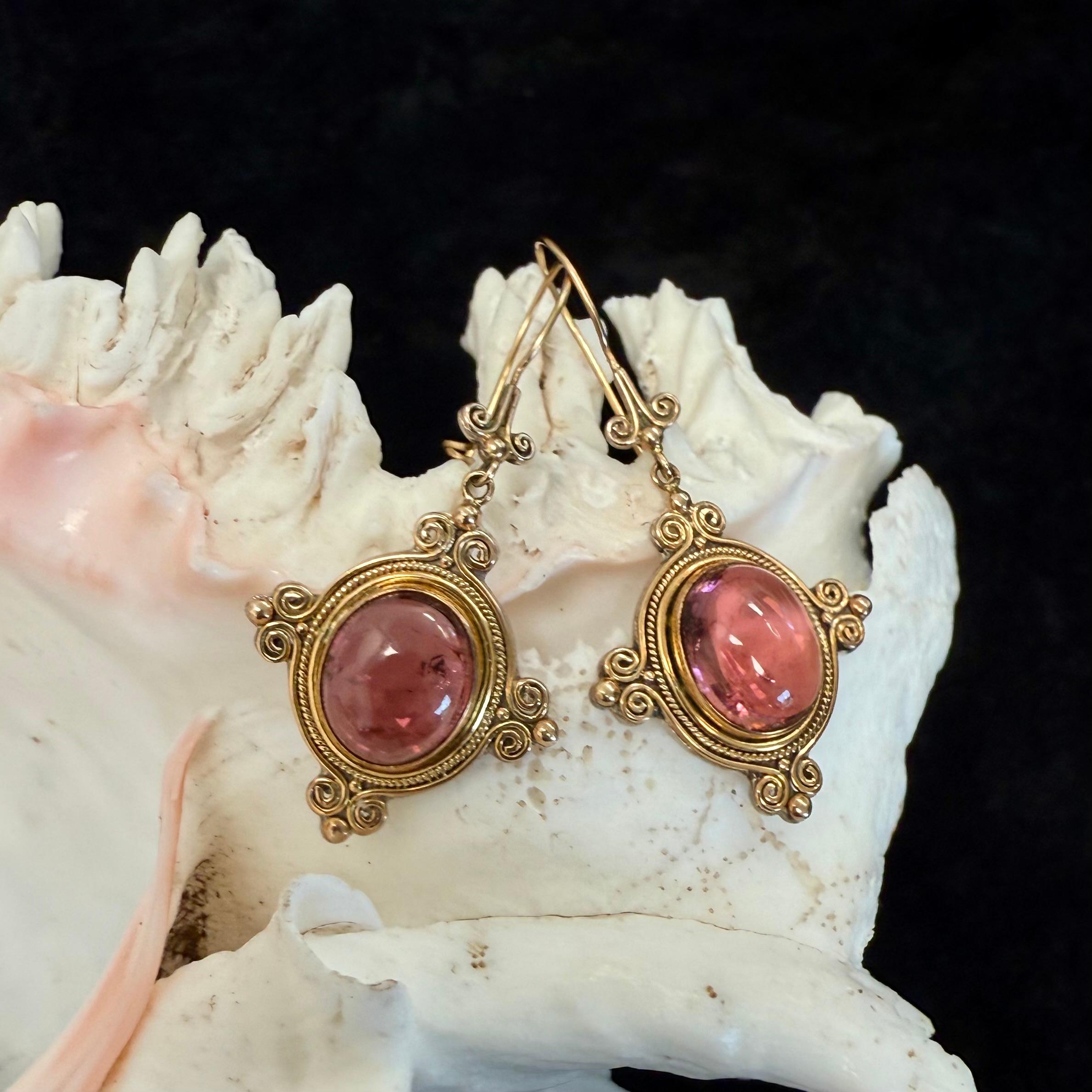 Steven Battelle 13.5 Carat Pink Tourmaline 18K Gold/Sterling Drop Earrings For Sale 3