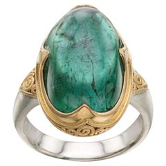 Steven Battelle 13,9 Karat Grüner Turmalin Cabochon Sterling 18K Gold Ring