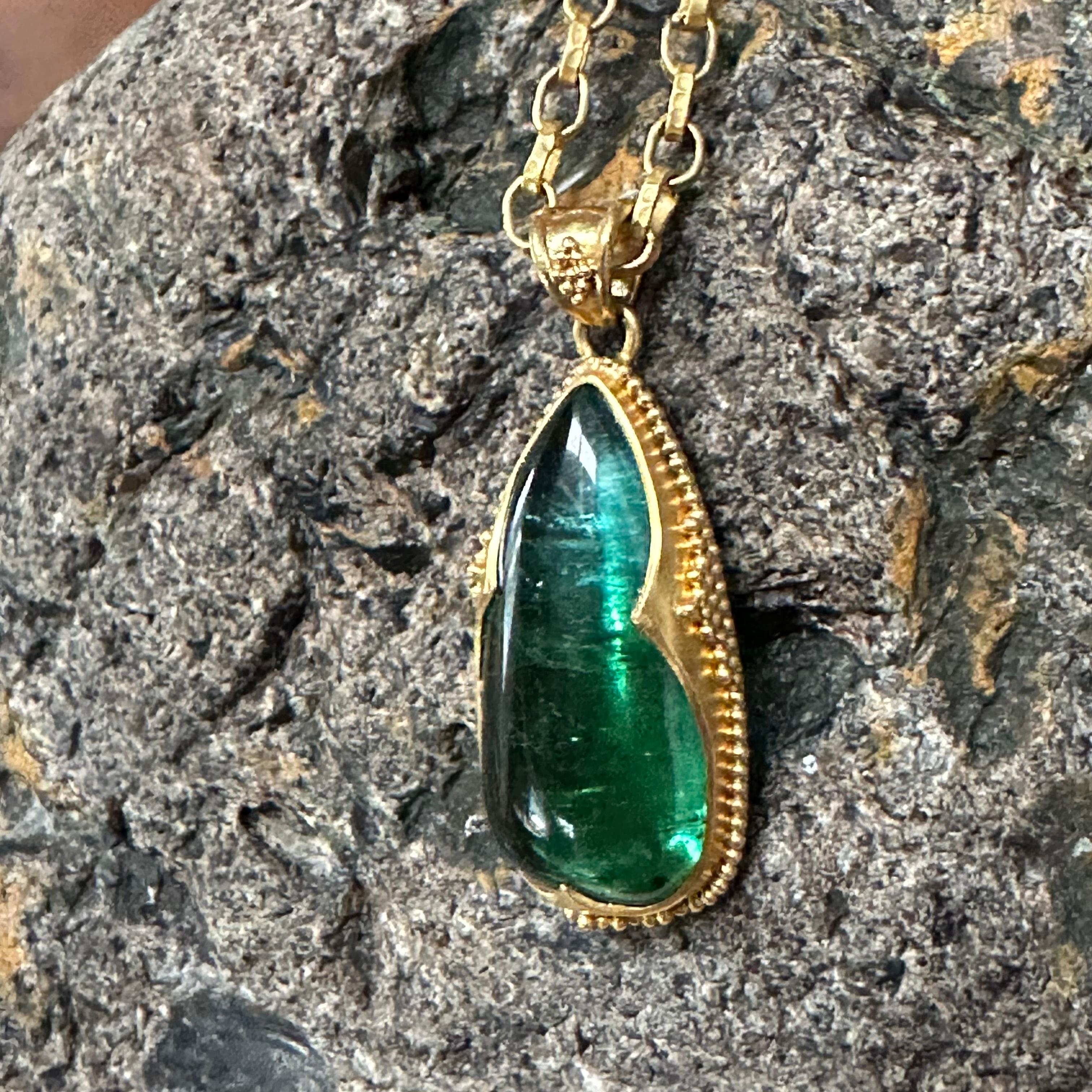 14.0 Carats Blue-Green Tourmaline 22k Gold Pendant In New Condition In Soquel, CA