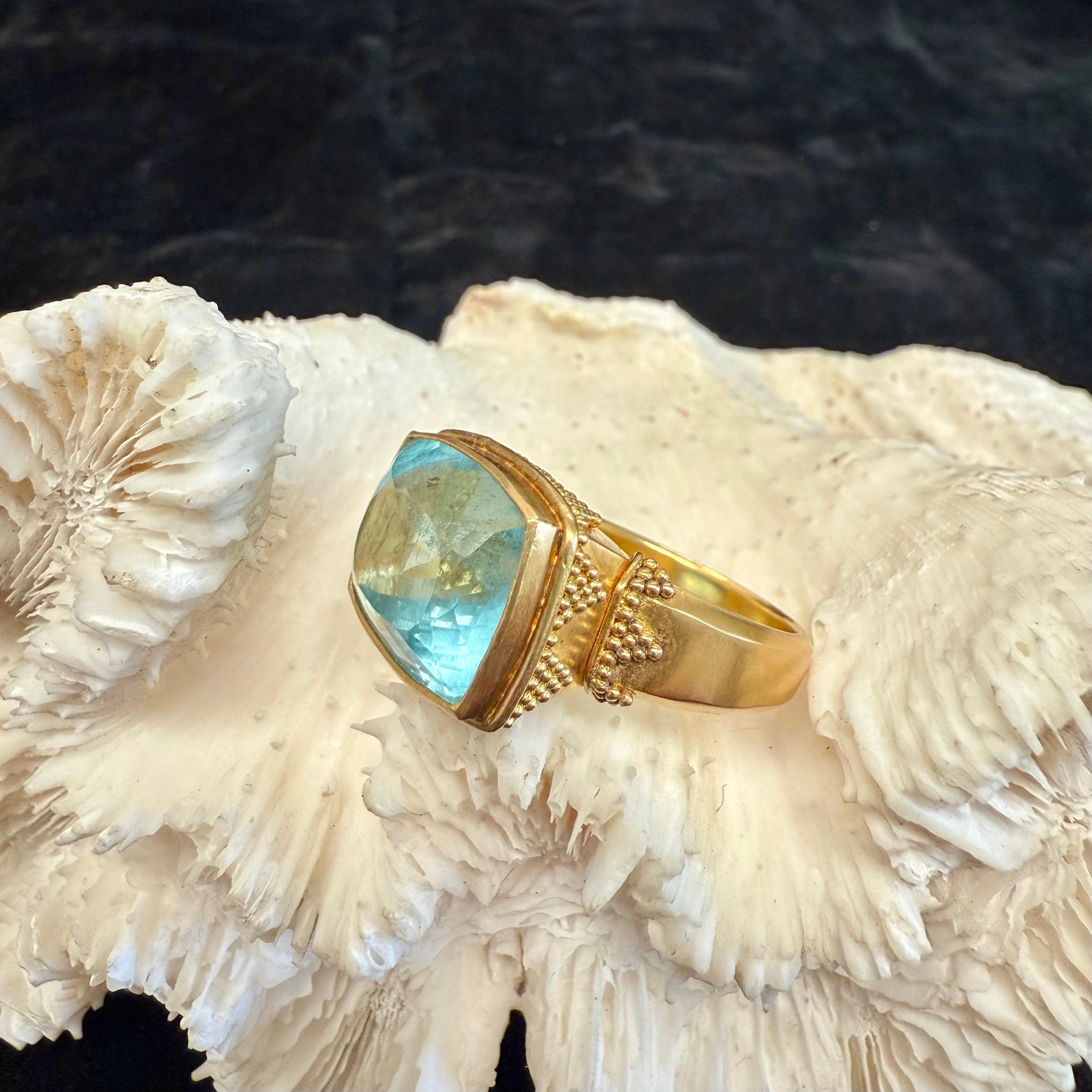 Steven Battelle 14,0 Karat Facettierter Aquamarin 18K Goldring im Angebot 4