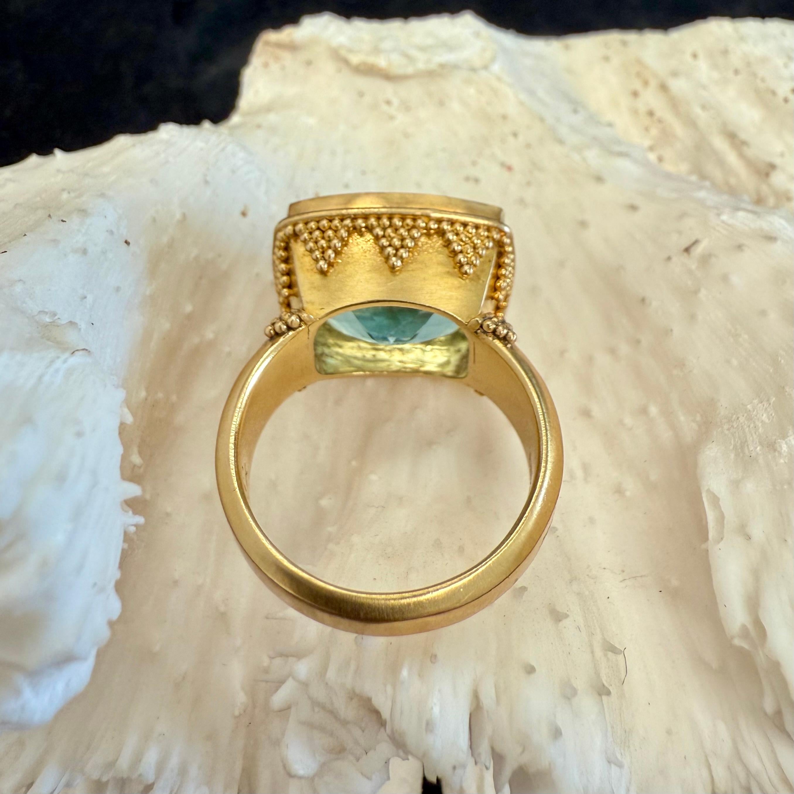 Steven Battelle 14,0 Karat Facettierter Aquamarin 18K Goldring im Angebot 2