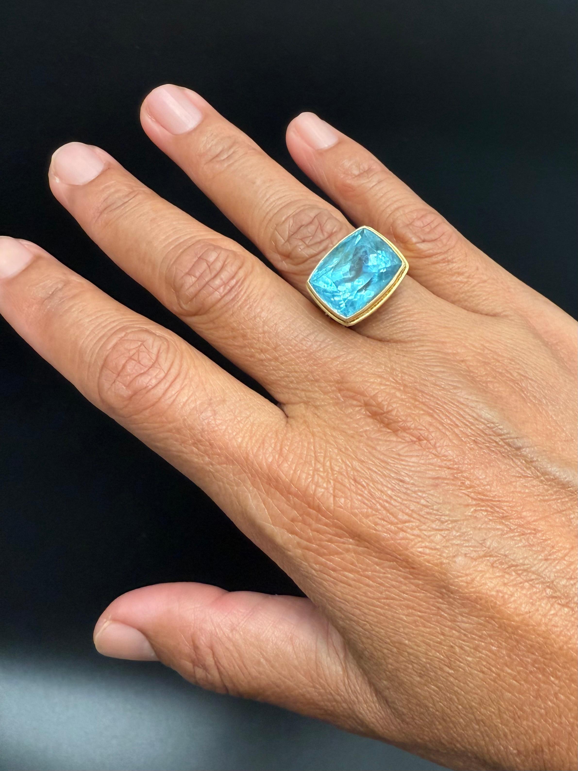 Steven Battelle 14,0 Karat Facettierter Aquamarin 18K Goldring im Angebot 3