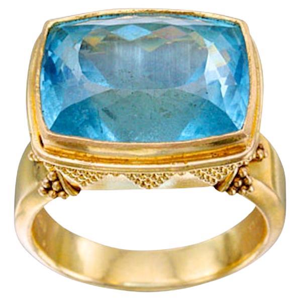 Steven Battelle 14.0 Carats Faceted Aquamarine 18K Gold Ring