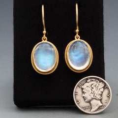 Steven Battelle 14.3 Carats Rainbow Moonstone 18K Gold Earrings