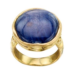Steven Battelle 14.4 Carat Blue Sapphire Cabochon 18k Ring
