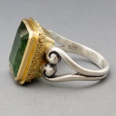 Steven Battelle 14.4 Carats Faceted Green Tourmaline 18K Gold Silver Ring