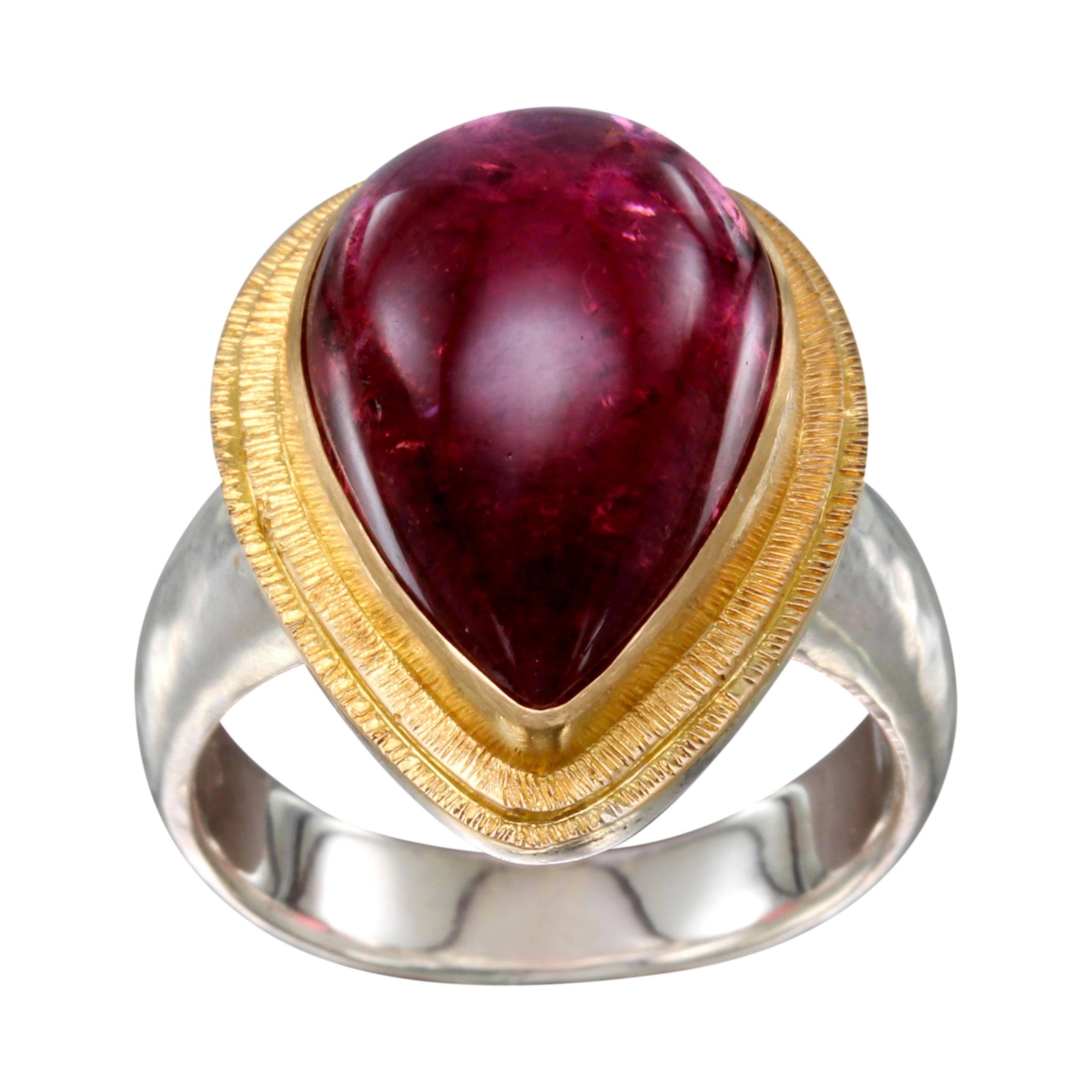 da uomo o donna Steven Battelle Anello con tormalina rosa da 14,4 carati in oro Sterling/18K in vendita