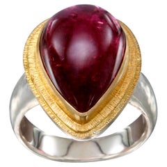 Steven Battelle Anillo de oro de 18 quilates y esterlina de turmalina rosa de 14,4 quilates