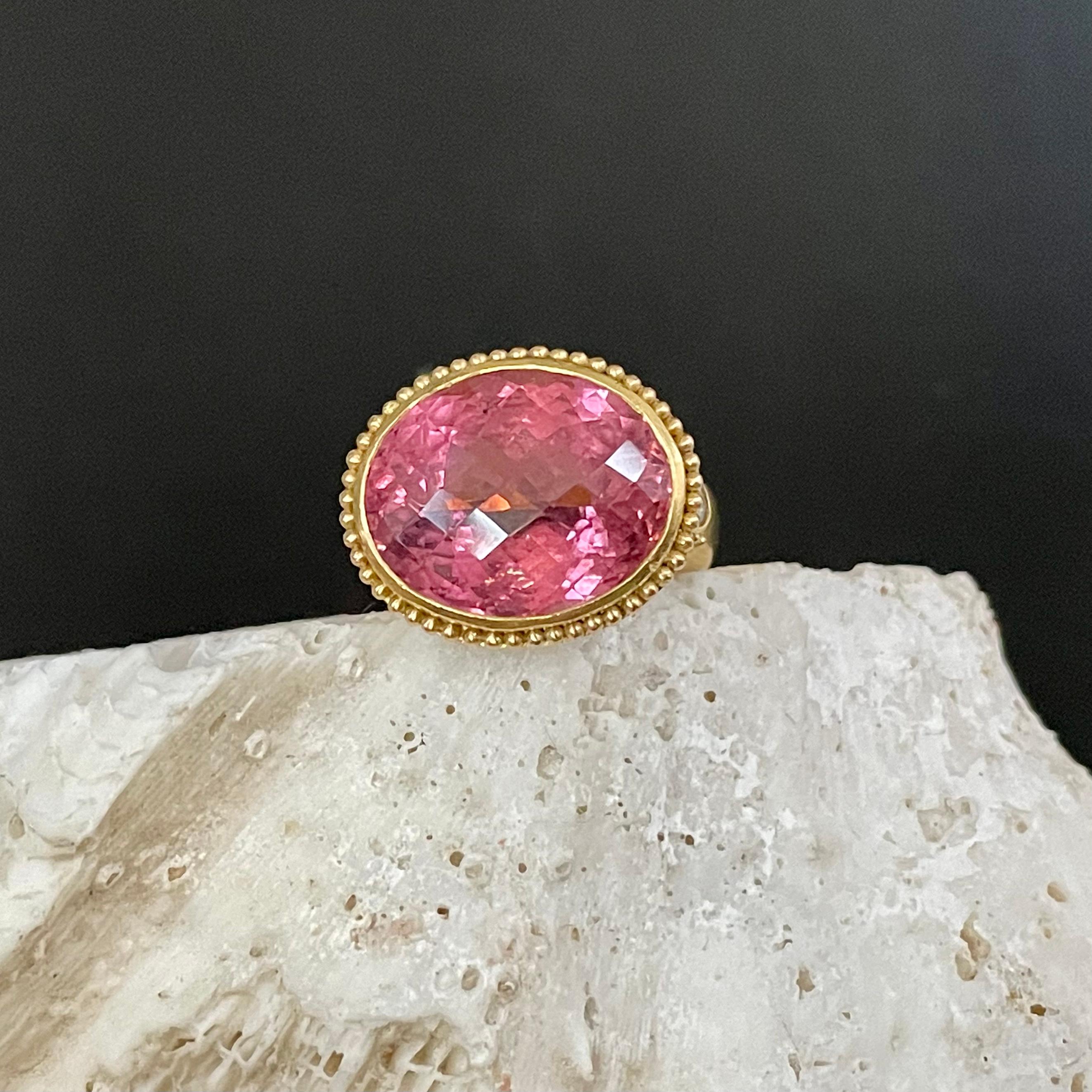 Steven Battelle 14,5 Karat facettierter rosa Turmalin mit Diamanten 22K Gold Ring 5