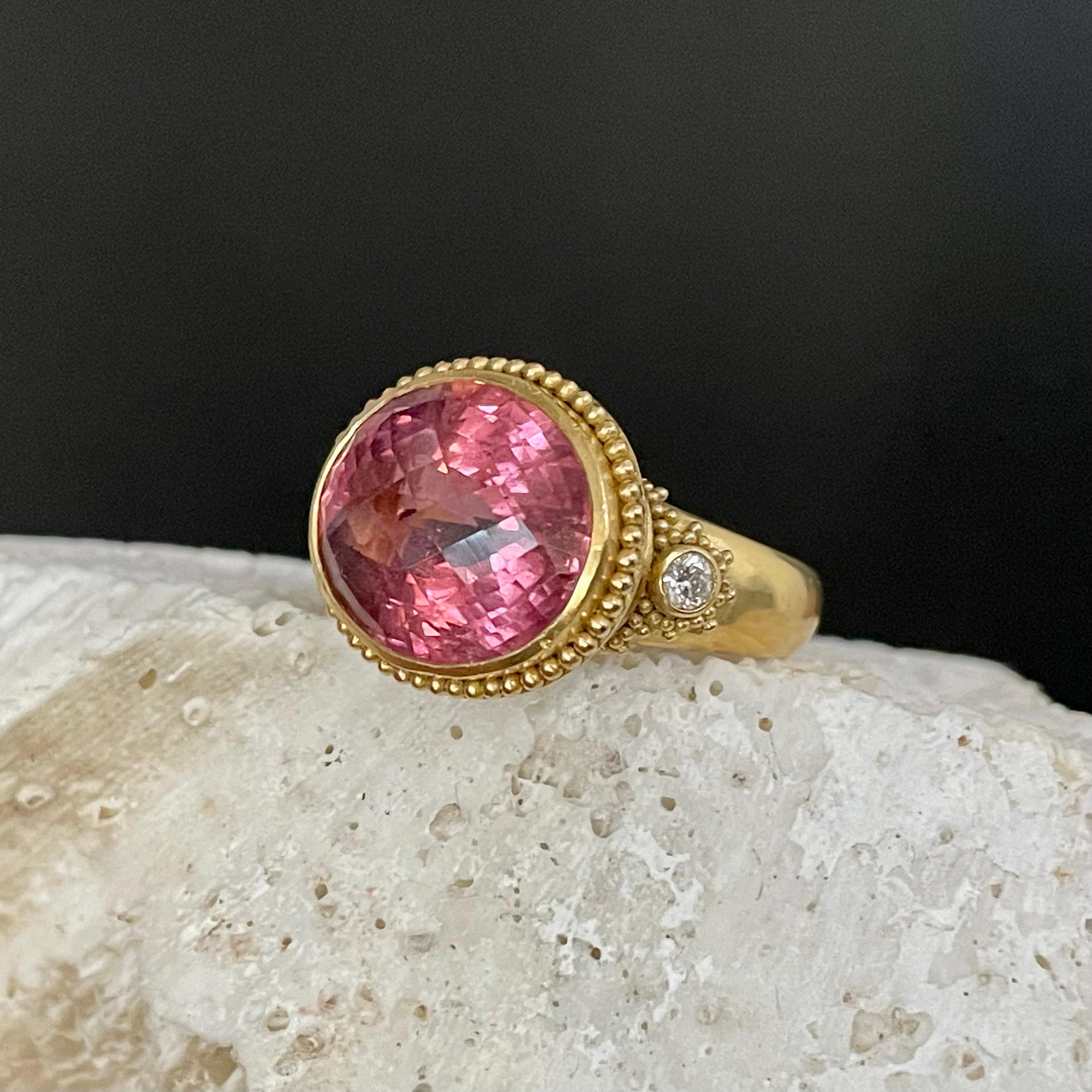 Steven Battelle 14,5 Karat facettierter rosa Turmalin mit Diamanten 22K Gold Ring 6