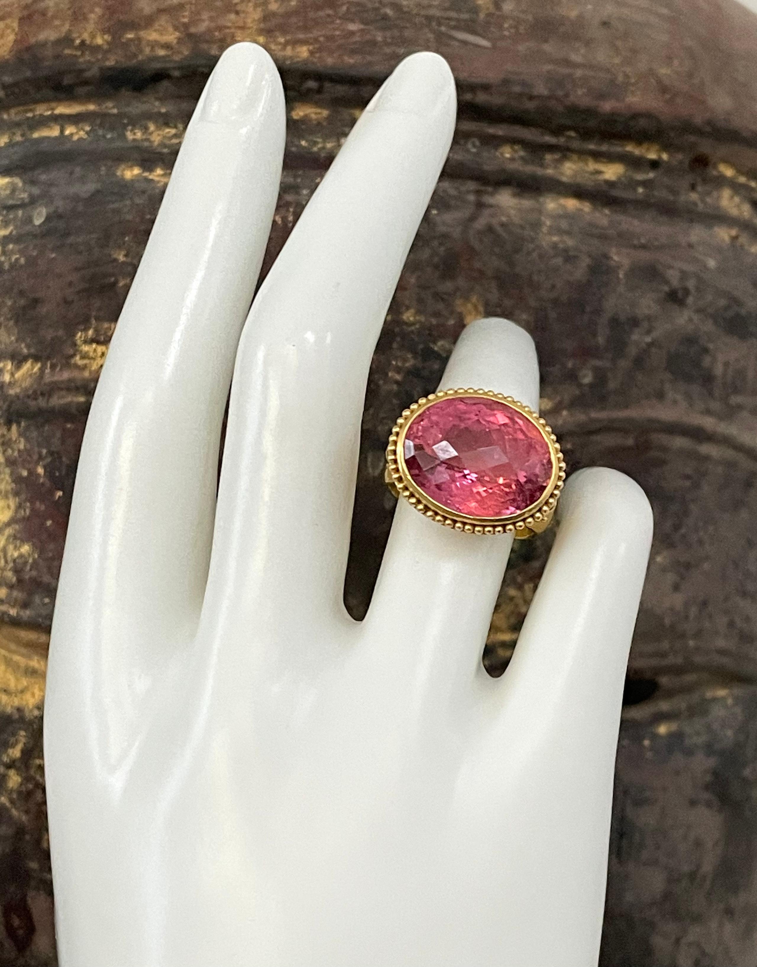 Steven Battelle 14,5 Karat facettierter rosa Turmalin mit Diamanten 22K Gold Ring 7