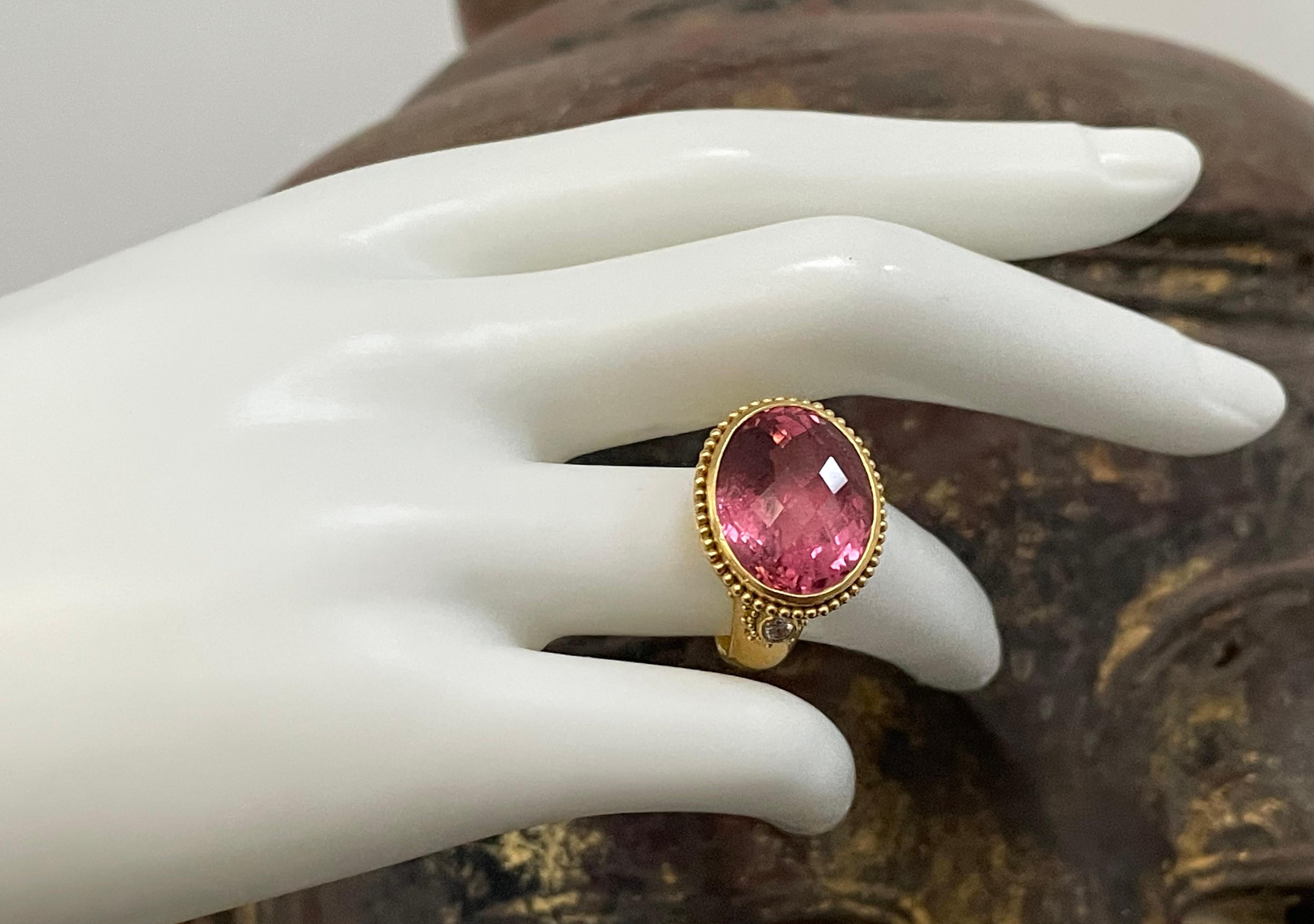 Steven Battelle 14,5 Karat facettierter rosa Turmalin mit Diamanten 22K Gold Ring 8