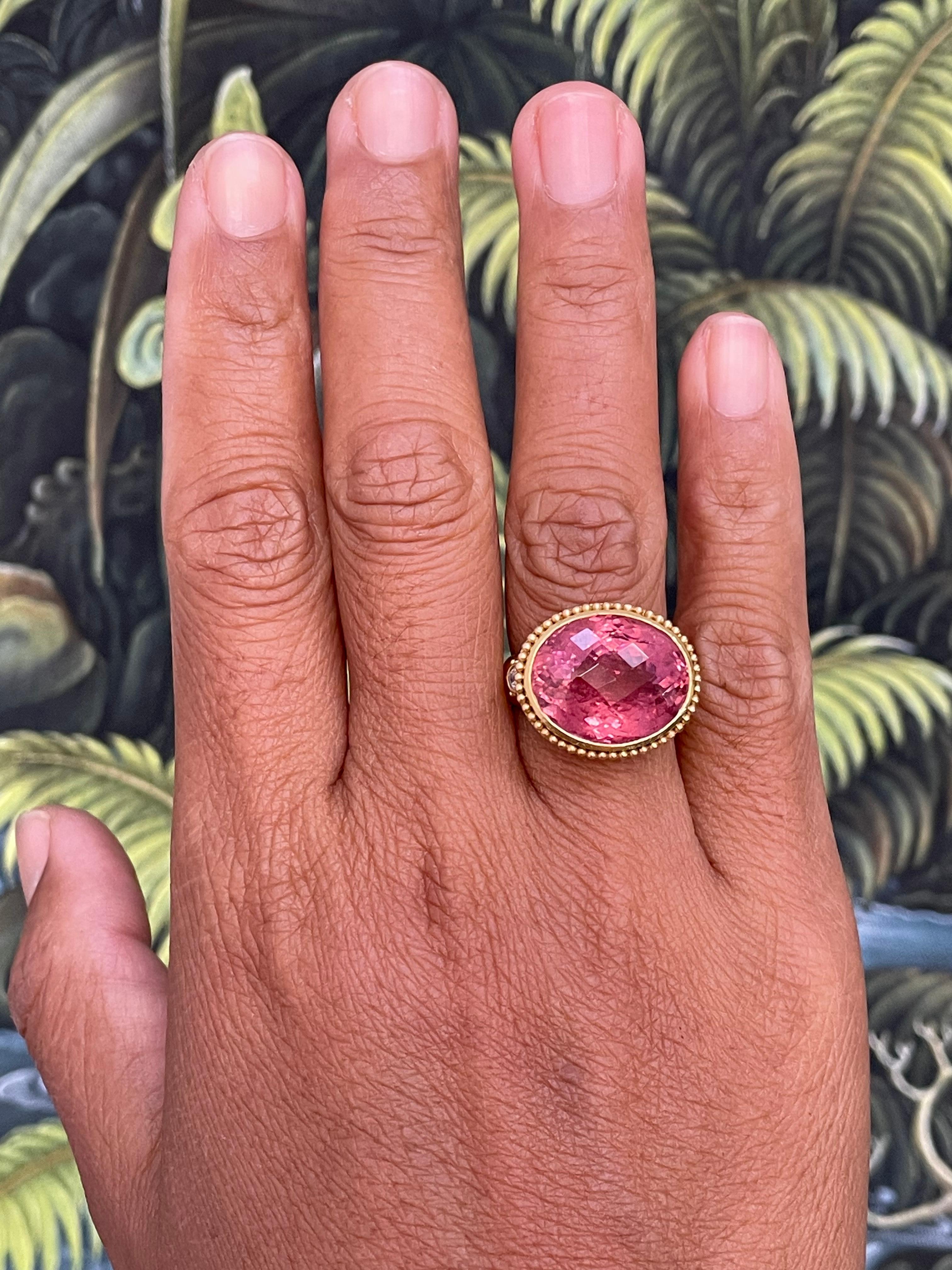 Steven Battelle 14,5 Karat facettierter rosa Turmalin mit Diamanten 22K Gold Ring (Zeitgenössisch)