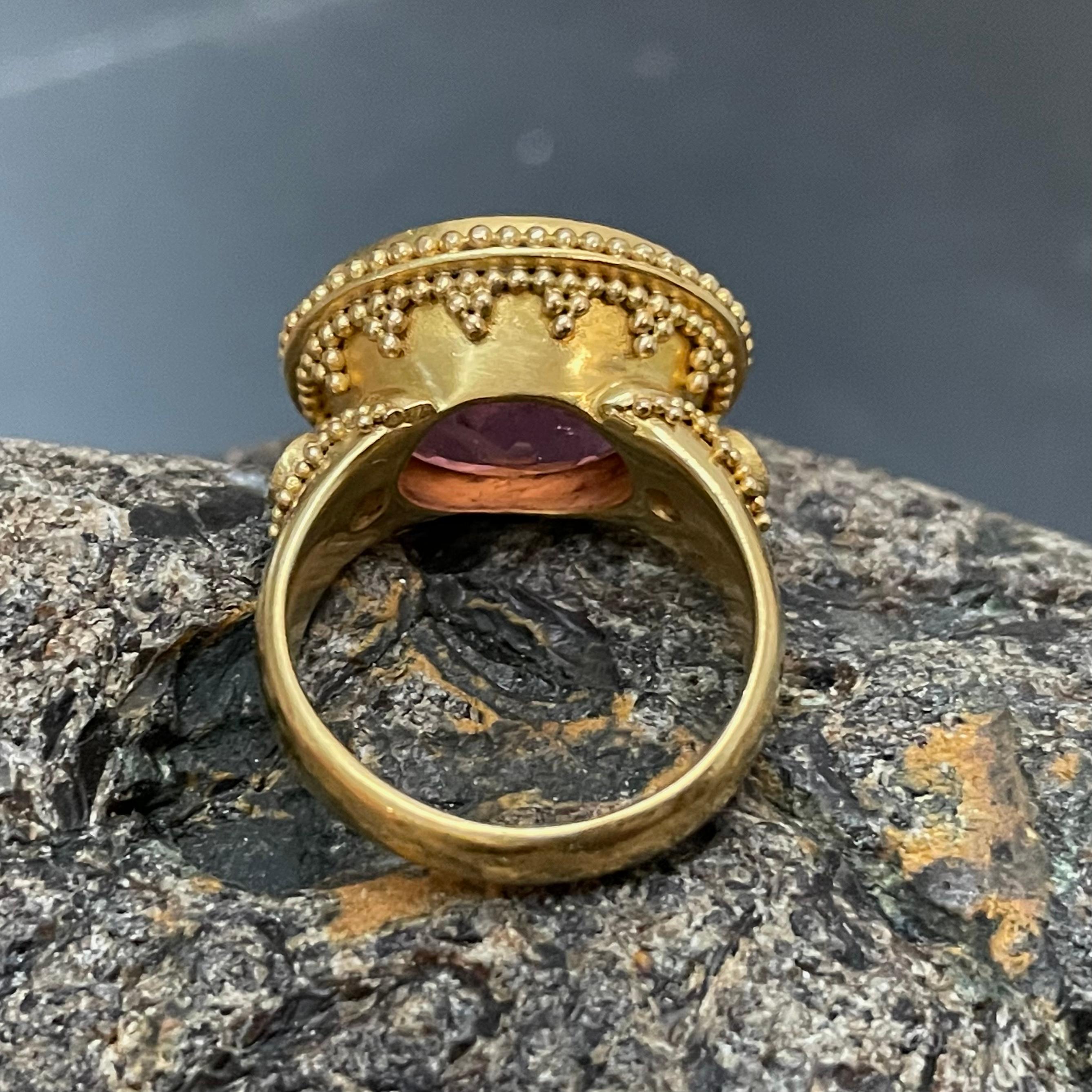 Steven Battelle 14,5 Karat facettierter rosa Turmalin mit Diamanten 22K Gold Ring (Rosenschliff)