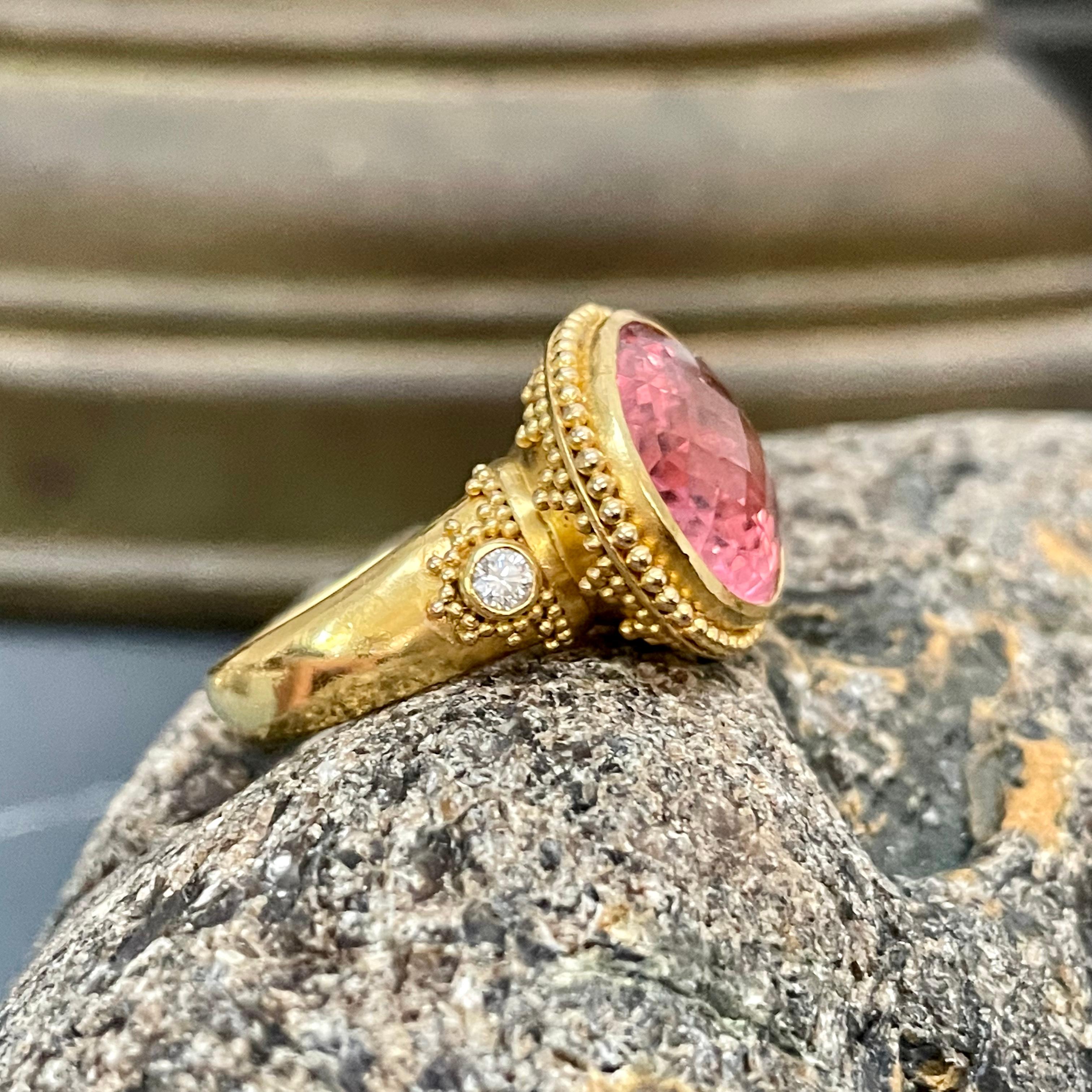Steven Battelle 14,5 Karat facettierter rosa Turmalin mit Diamanten 22K Gold Ring Damen