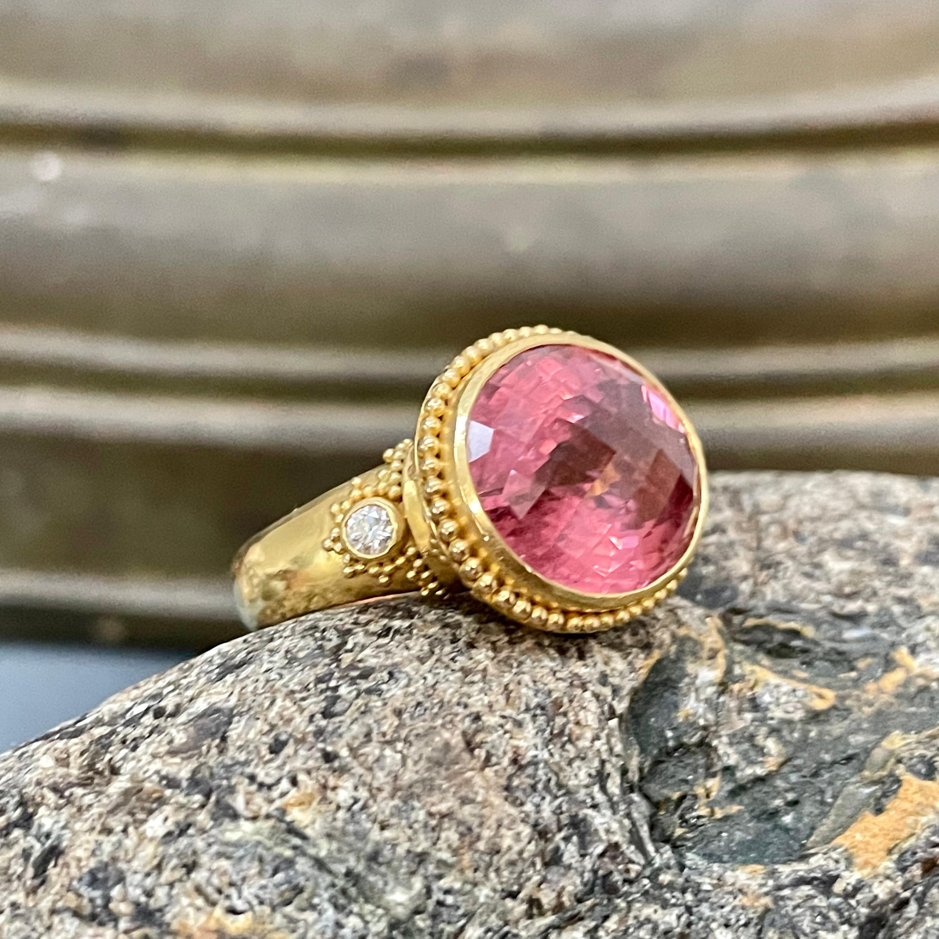 Steven Battelle 14,5 Karat facettierter rosa Turmalin mit Diamanten 22K Gold Ring 1