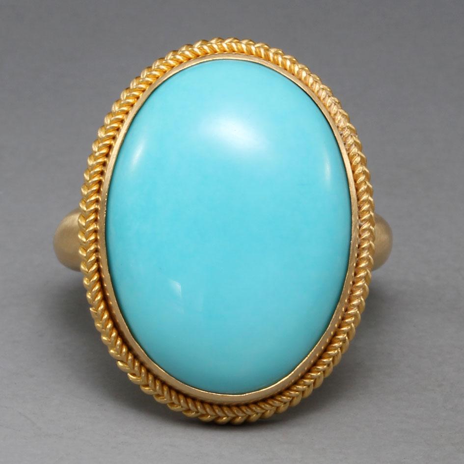 Contemporary Steven Battelle 14.5 Carats Sleeping Beauty Turquoise 18K Gold Ring For Sale