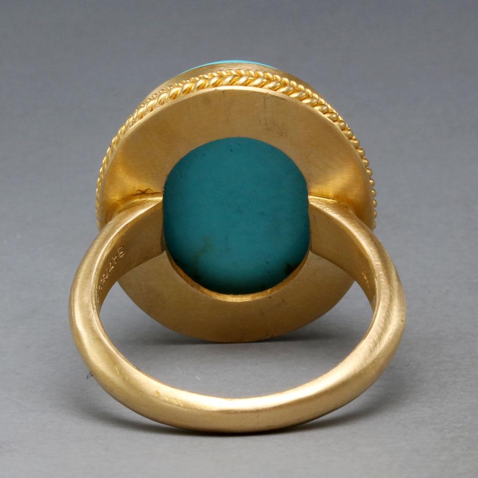 Steven Battelle 14.5 Carats Sleeping Beauty Turquoise 18K Gold Ring In New Condition For Sale In Soquel, CA
