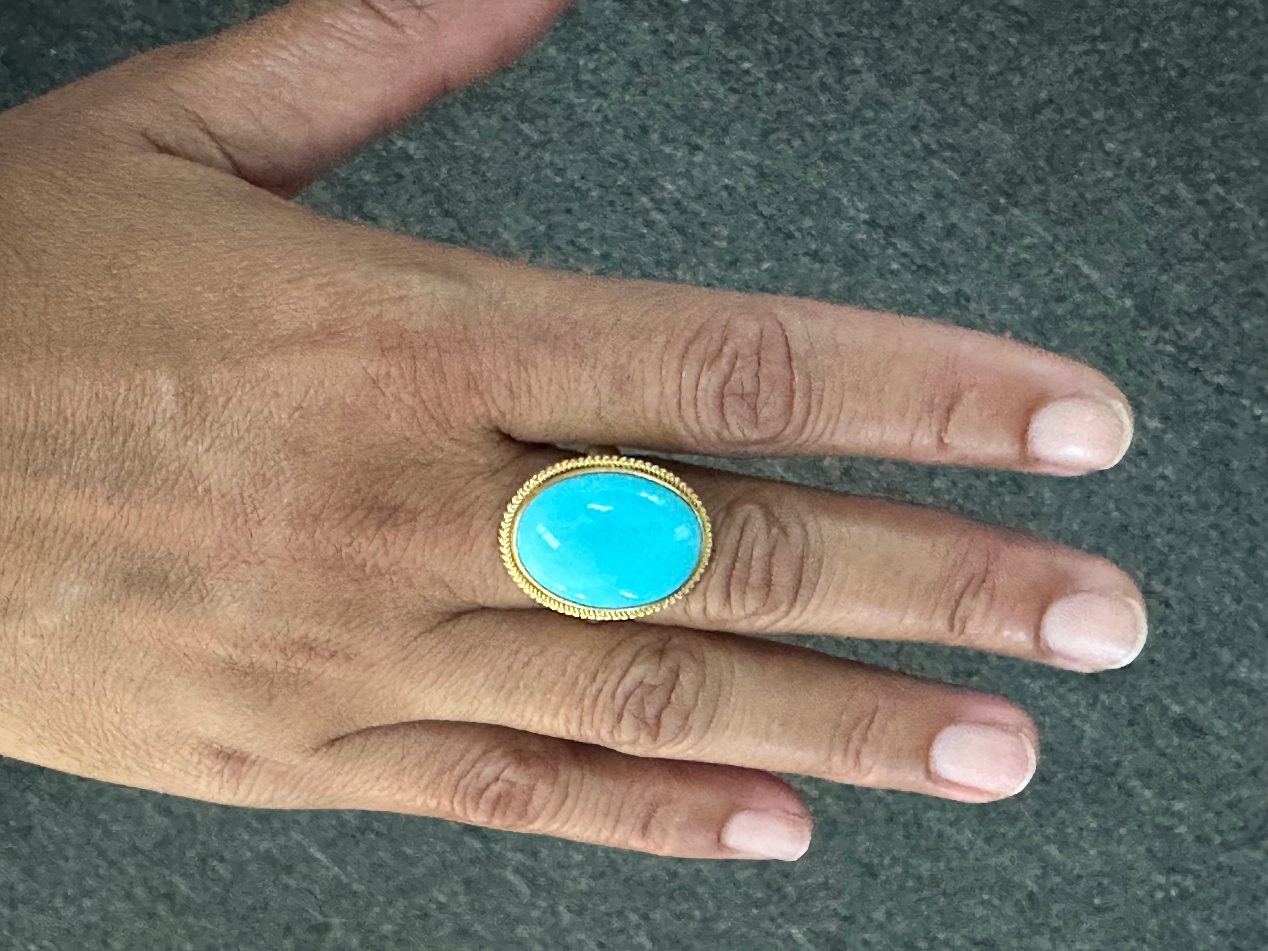 Steven Battelle 14.5 Carats Sleeping Beauty Turquoise 18K Gold Ring For Sale 1