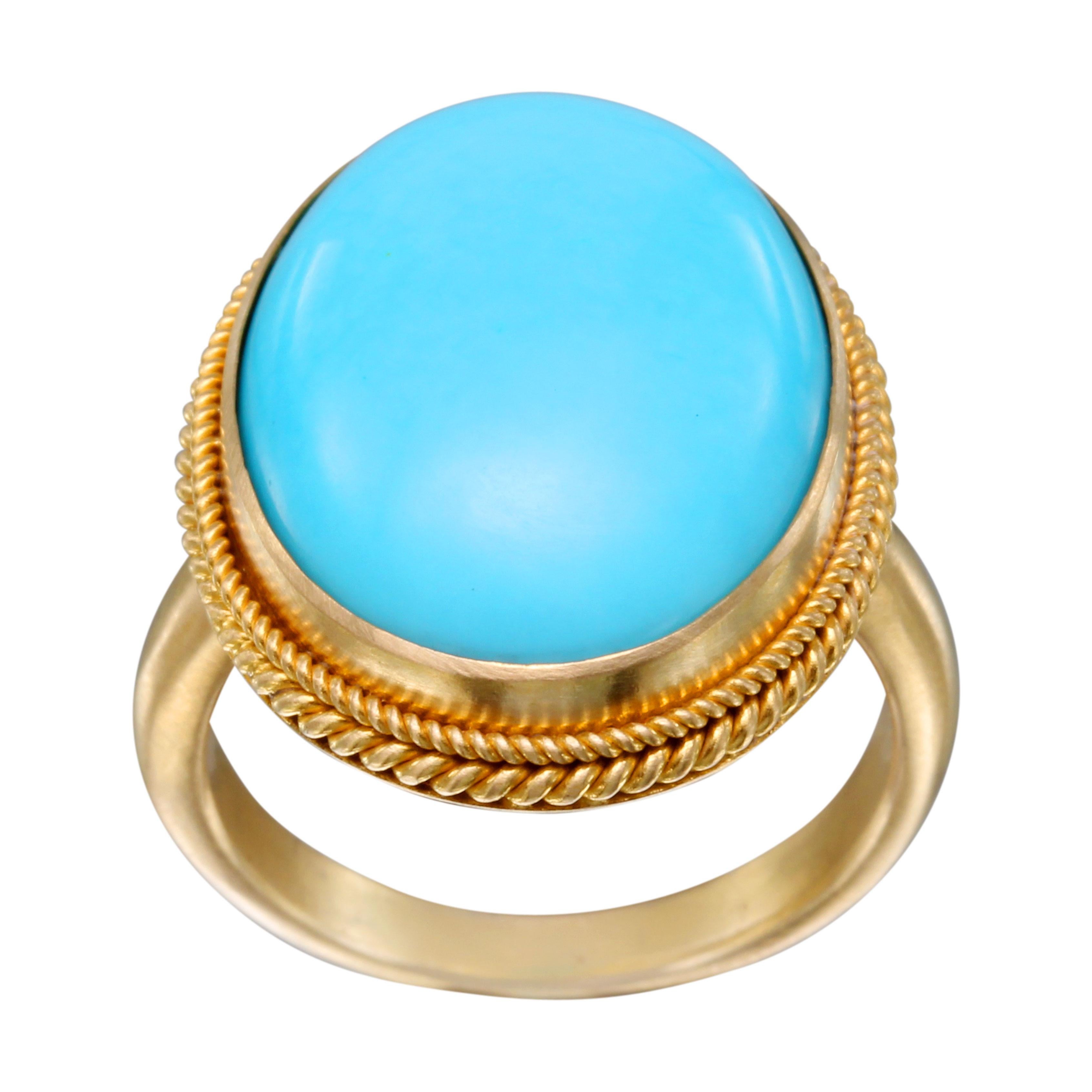 Steven Battelle 14.5 Carats Sleeping Beauty Turquoise 18K Gold Ring For Sale 2