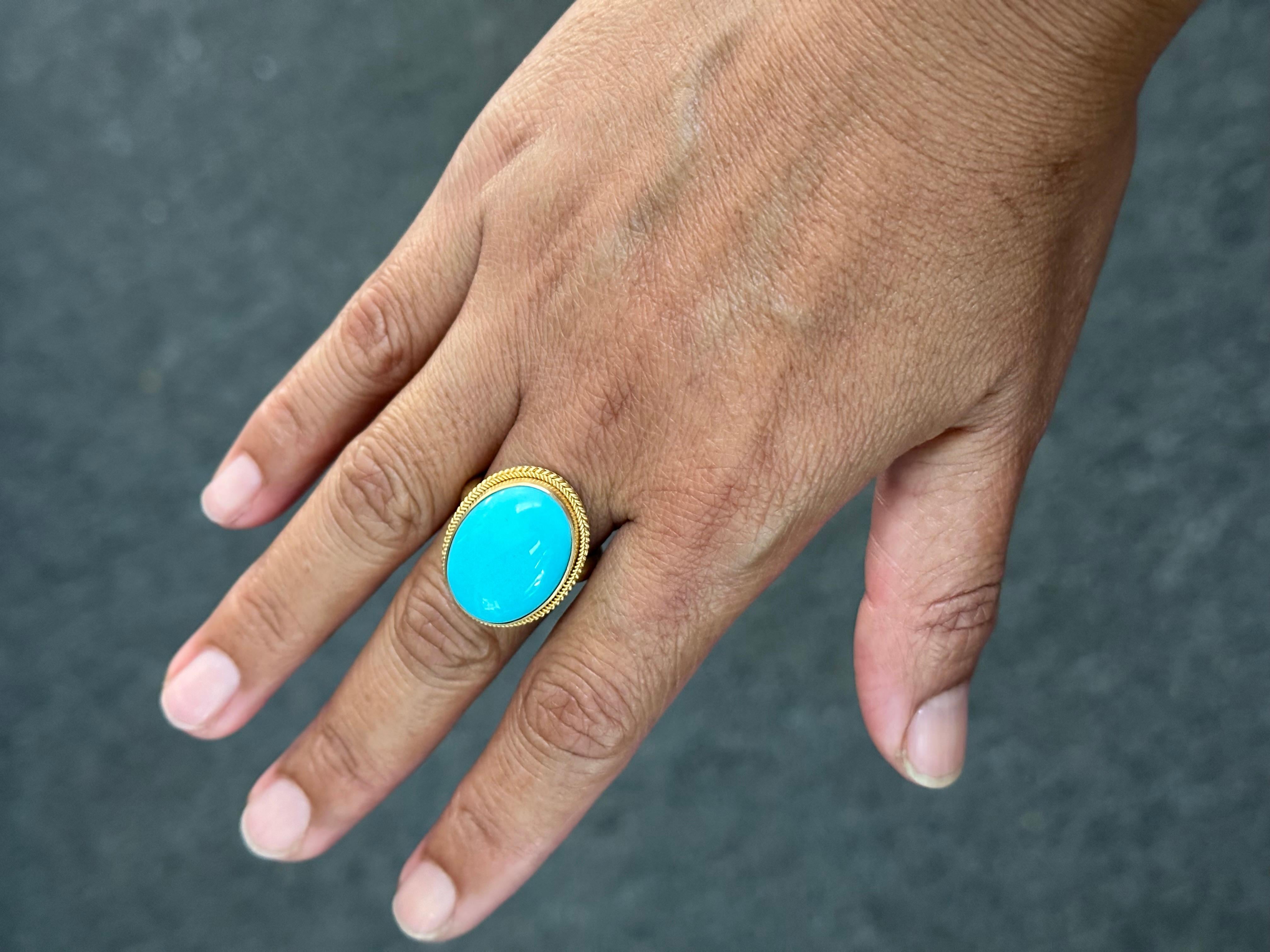 Steven Battelle 14.5 Carats Sleeping Beauty Turquoise 18K Gold Ring For Sale 3