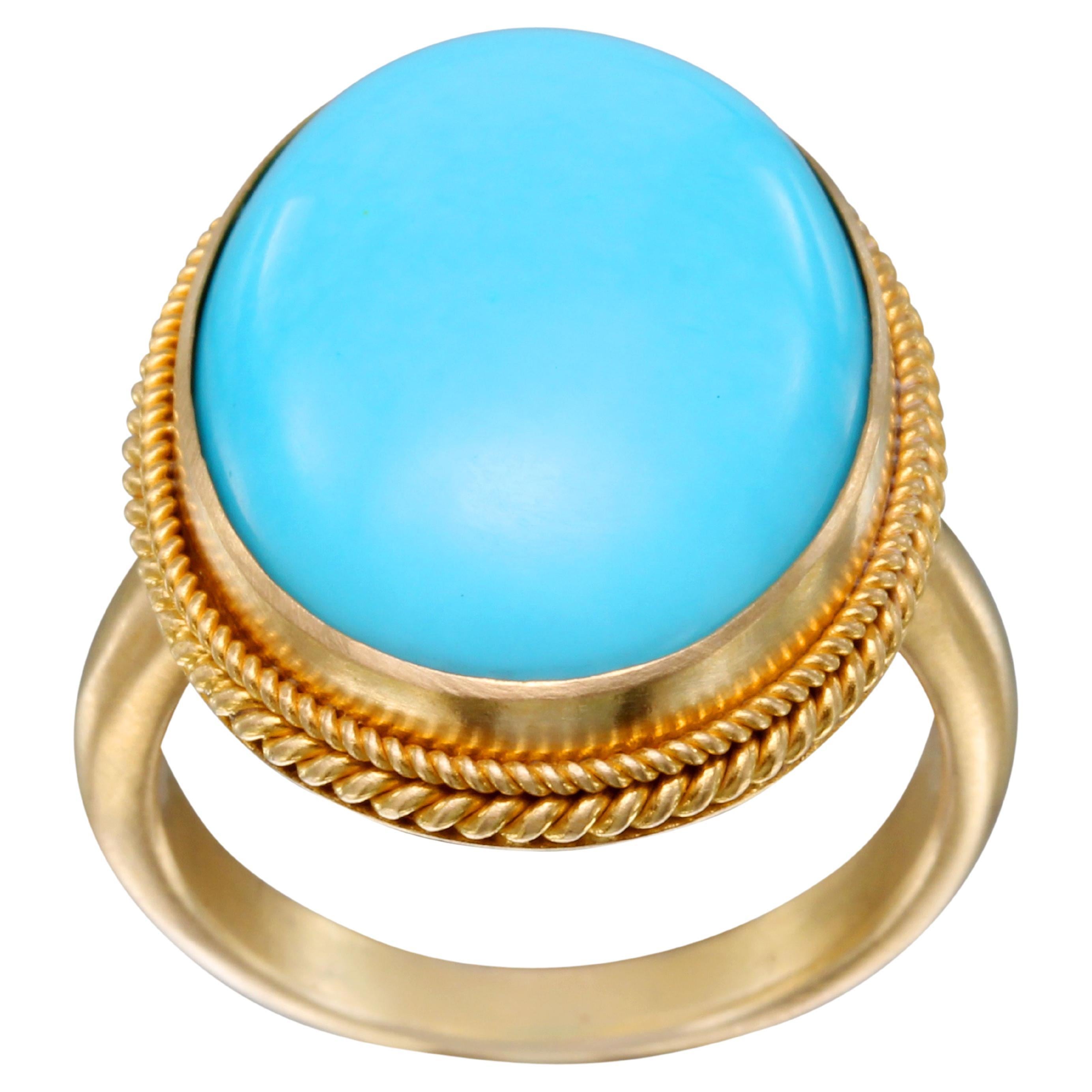 Steven Battelle 14.5 Carats Sleeping Beauty Turquoise 18K Gold Ring For Sale