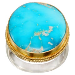 Steven Battelle 14.5 Carats Turquoise 18K Gold Silver Ring