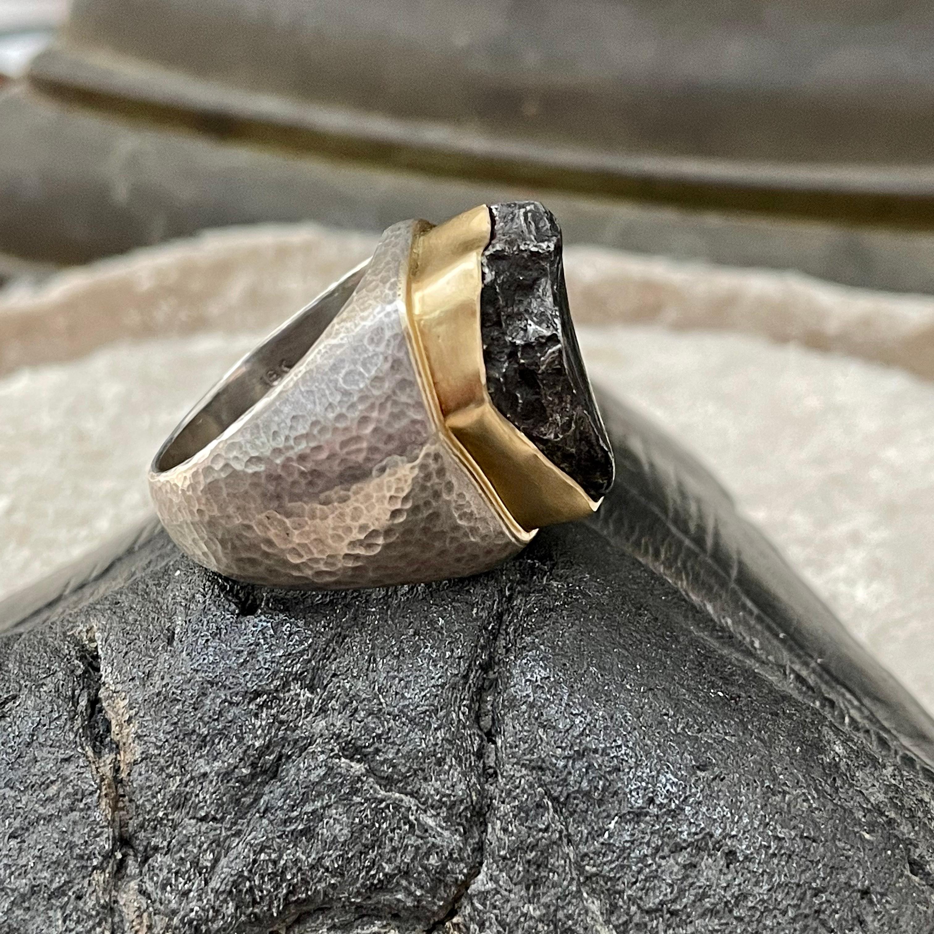 Steven Battelle 14.6 Gram Sikote-Alin Meteorite Mens Silver 18k Gold Ring 1