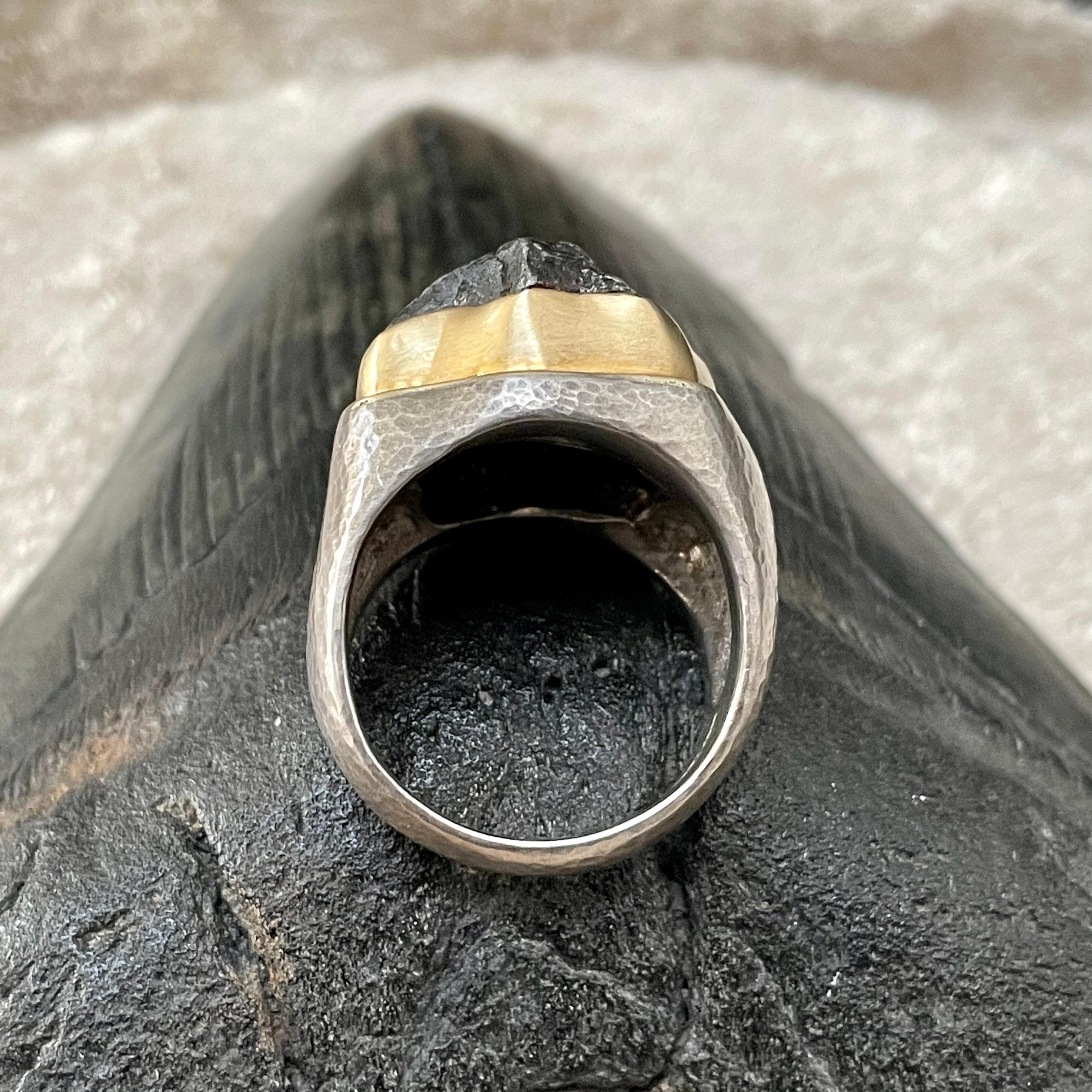 Steven Battelle 14.6 Gram Sikote-Alin Meteorite Mens Silver 18k Gold Ring 3