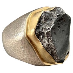 Steven Battelle 14,6 grammi di Meteorite di Sikote-Alin Uomo Anello in argento e oro 18 carati
