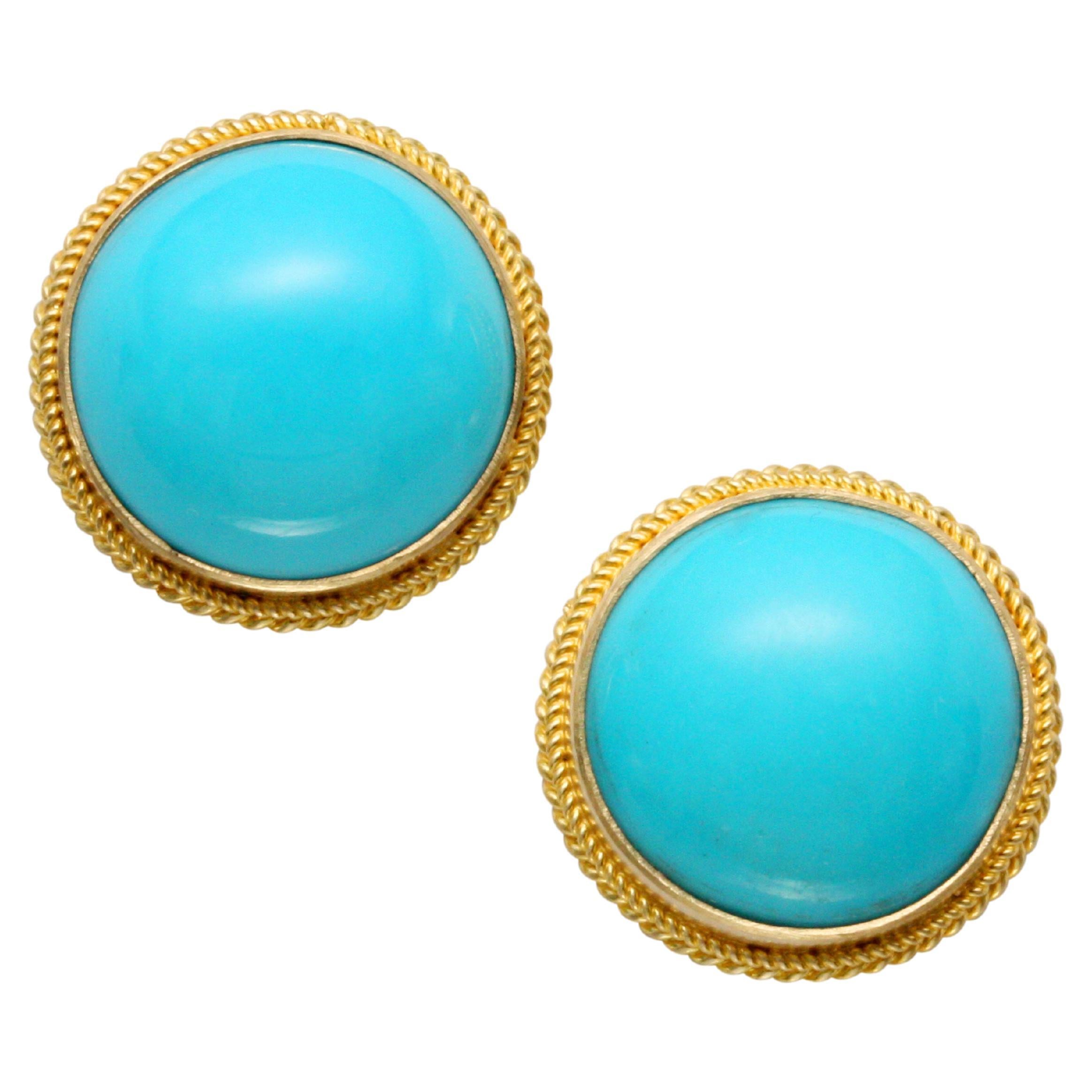 Steven Battelle 14.7 Carats Sleeping Beauty Turquoise 18K Gold Post Earrings For Sale