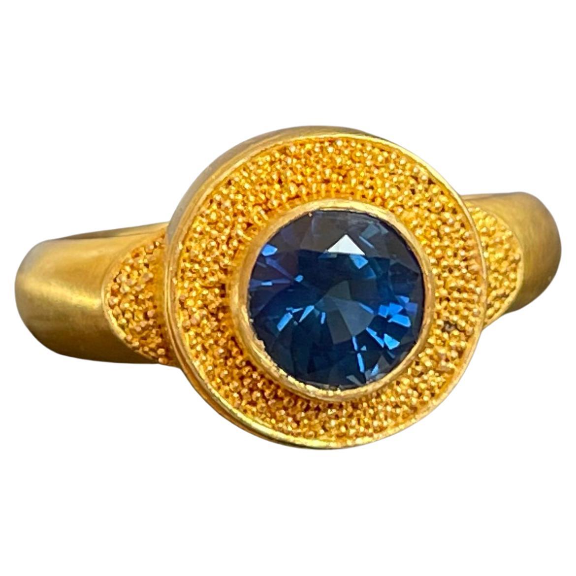 Steven Battelle 1.5 Carats Blue Sapphire 22K Granulated Ring